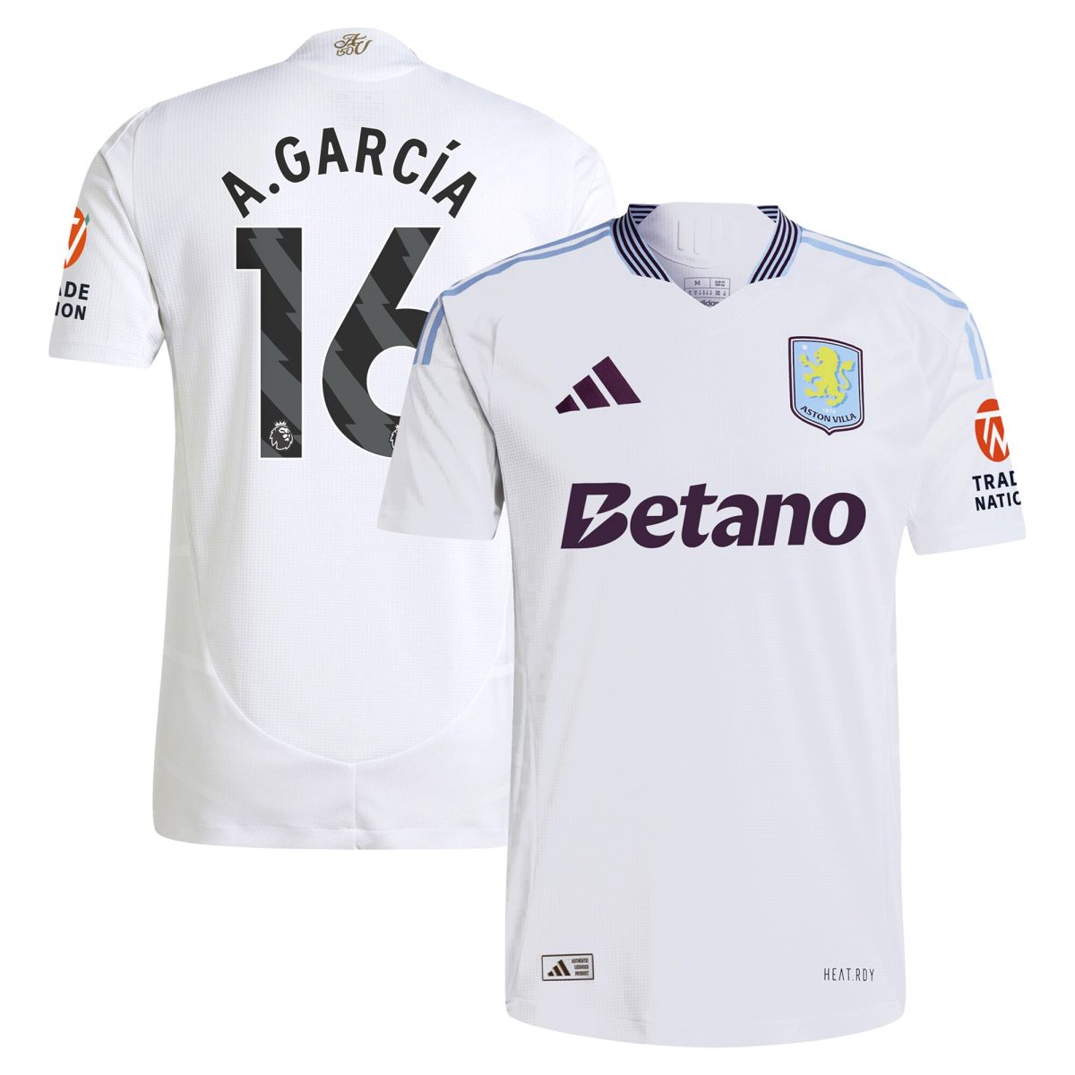 Aston Villa Shirts - aston villa adidas away authentic shirt 2024-25 with a.garcía 16 printing Collection of Official Fan Gear
