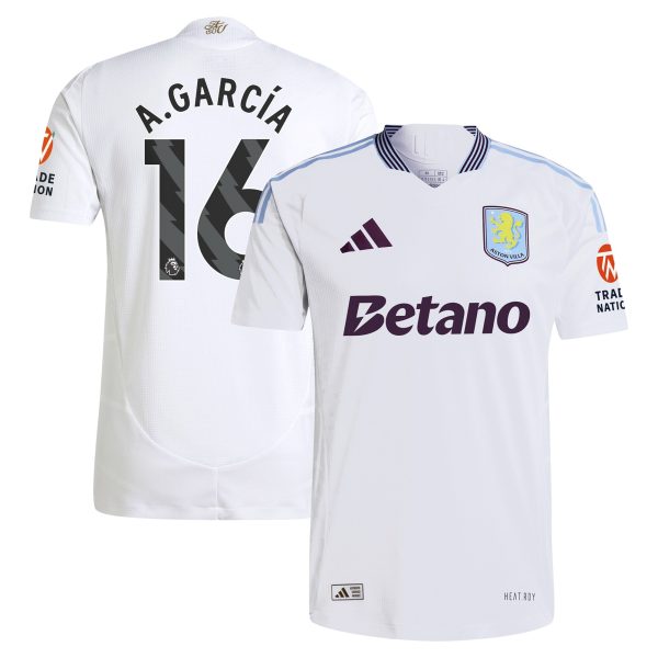 Aston Villa Shirts - aston villa adidas away authentic shirt 2024-25 with a.garcía 16 printing Collection of Official Fan Gear