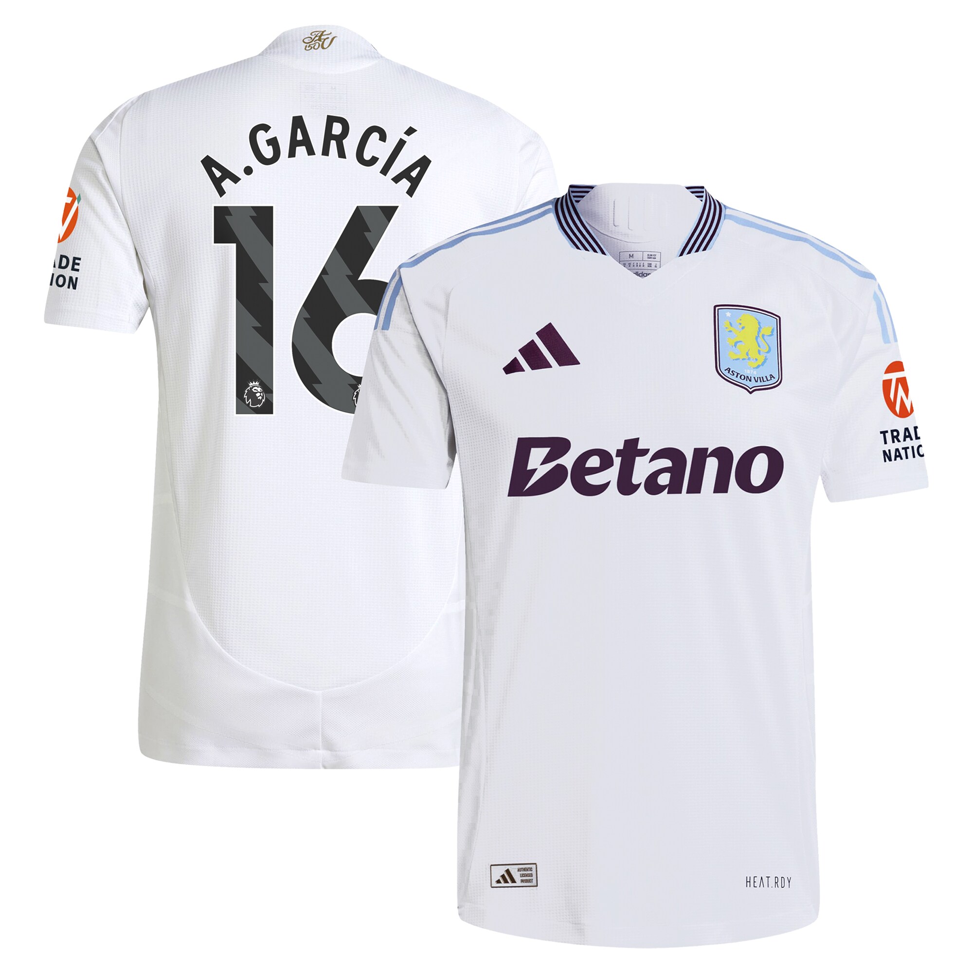 Aston Villa Shirts - aston villa adidas away authentic shirt 2024-25 with a.garcía 16 printing Collection of Official Fan Gear