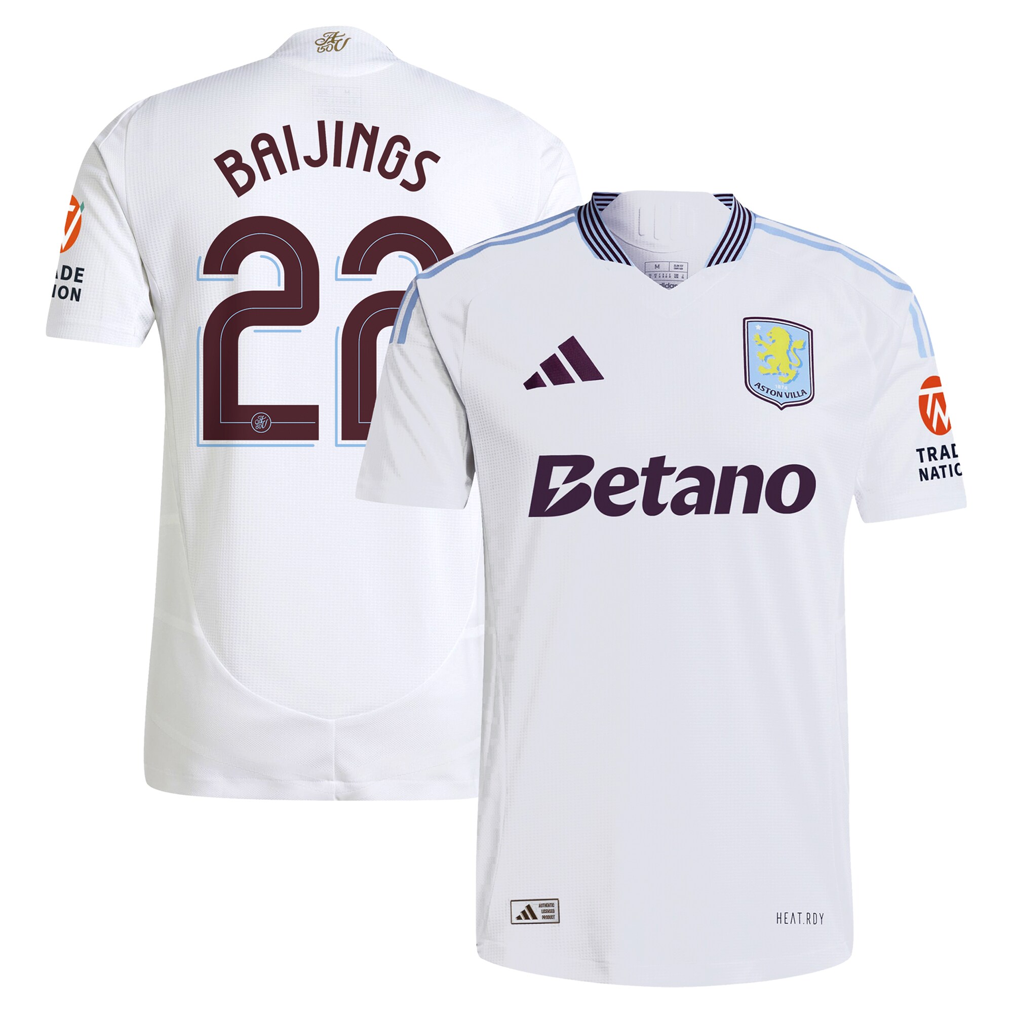 Aston Villa Shirts - aston villa adidas away authentic shirt 2024-25 with baijings 22 cup printing Collection of Official Fan Gear
