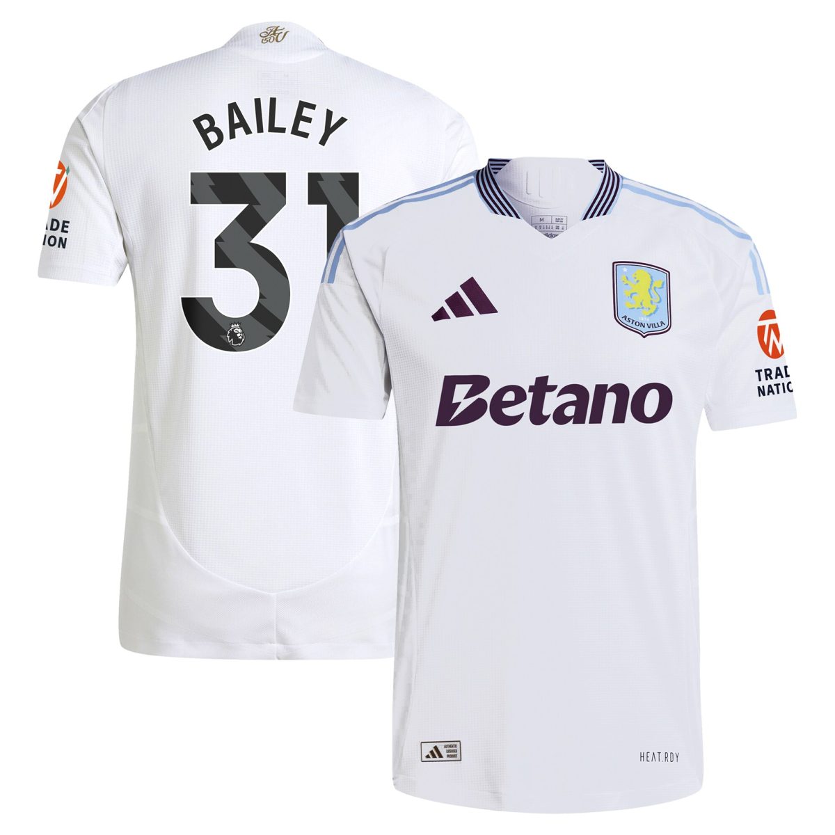 Aston Villa Shirts - aston villa adidas away authentic shirt 2024-25 with bailey 31 printing Collection of Official Fan Gear