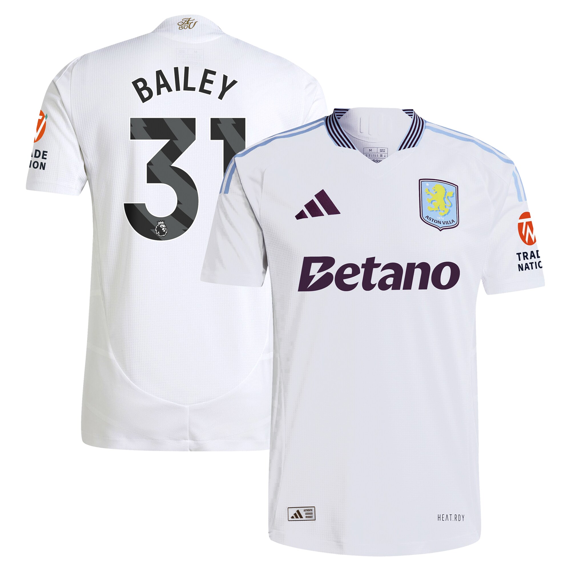 Aston Villa Shirts - aston villa adidas away authentic shirt 2024-25 with bailey 31 printing Collection of Official Fan Gear
