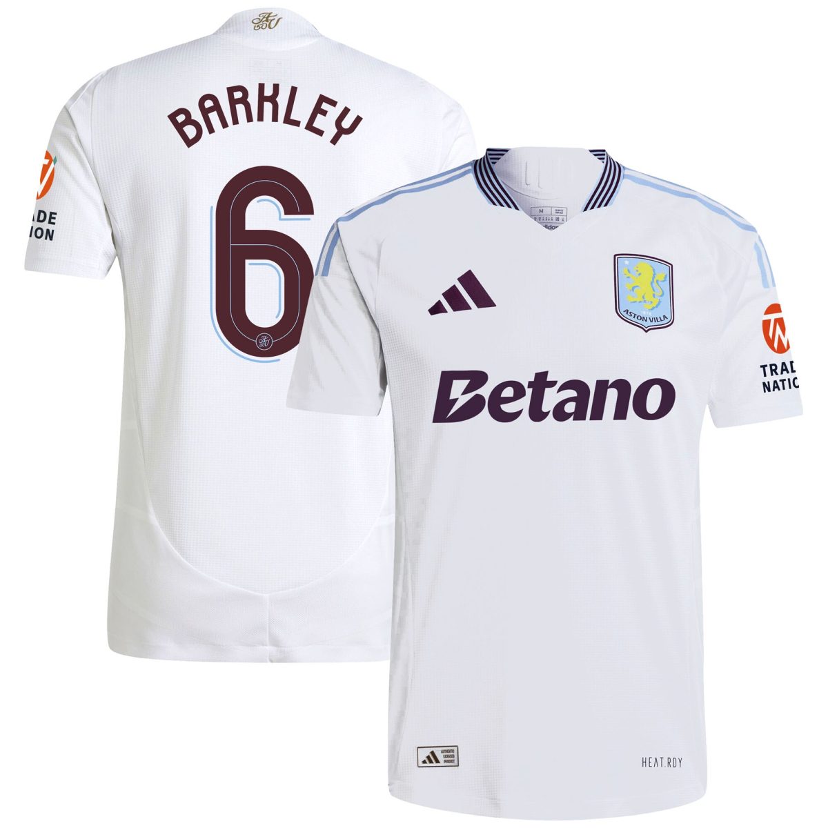Aston Villa Shirts - aston villa adidas away authentic shirt 2024-25 with barkley 6 cup printing Collection of Official Fan Gear