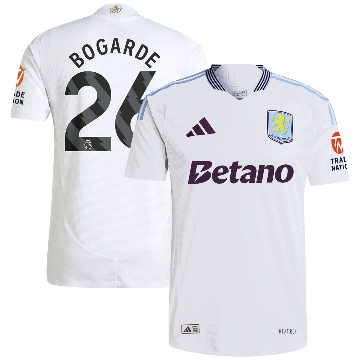 Aston Villa Shirts - aston villa adidas away authentic shirt 2024-25 with bogarde 26 printing Collection of Official Fan Gear