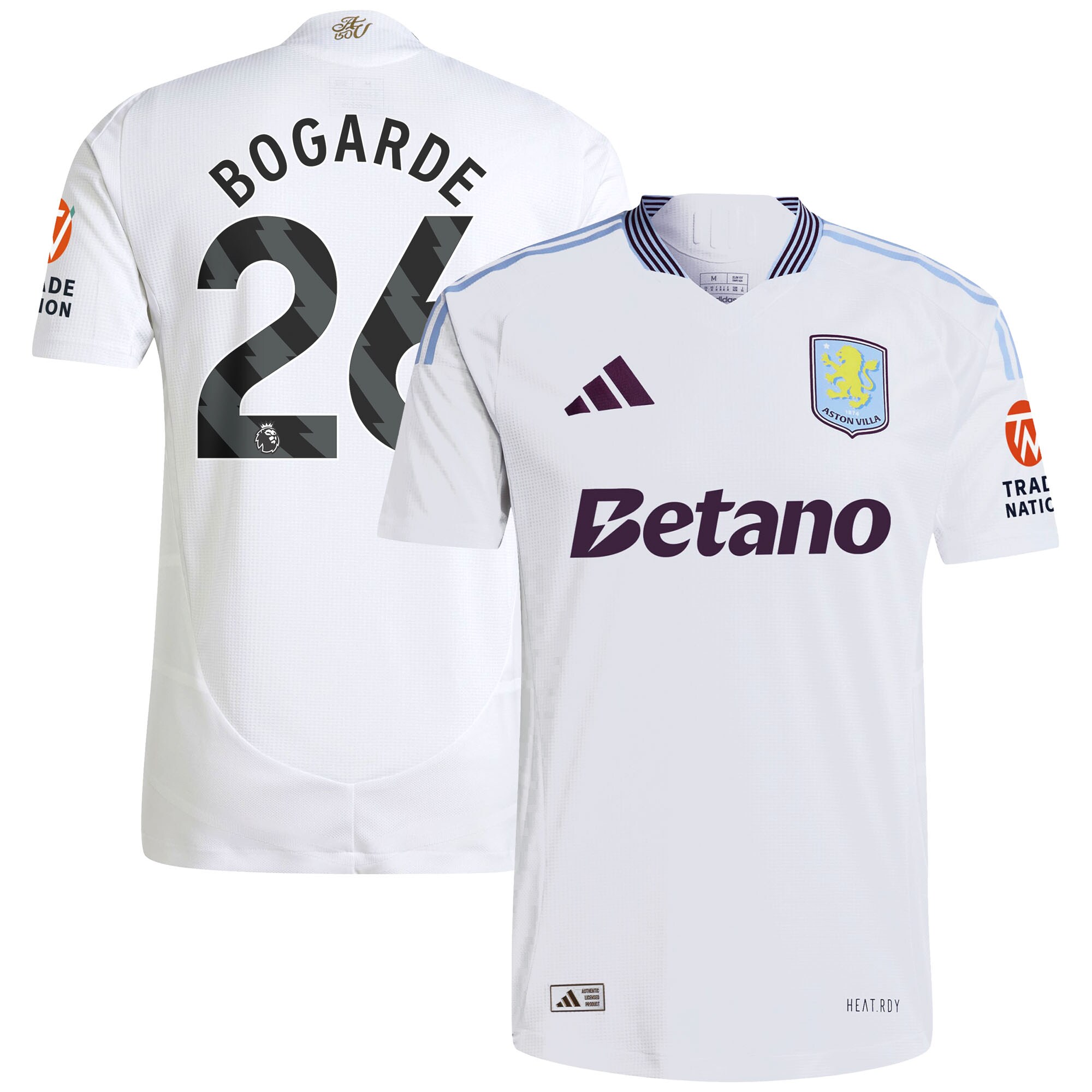 Aston Villa Shirts - aston villa adidas away authentic shirt 2024-25 with bogarde 26 printing Collection of Official Fan Gear