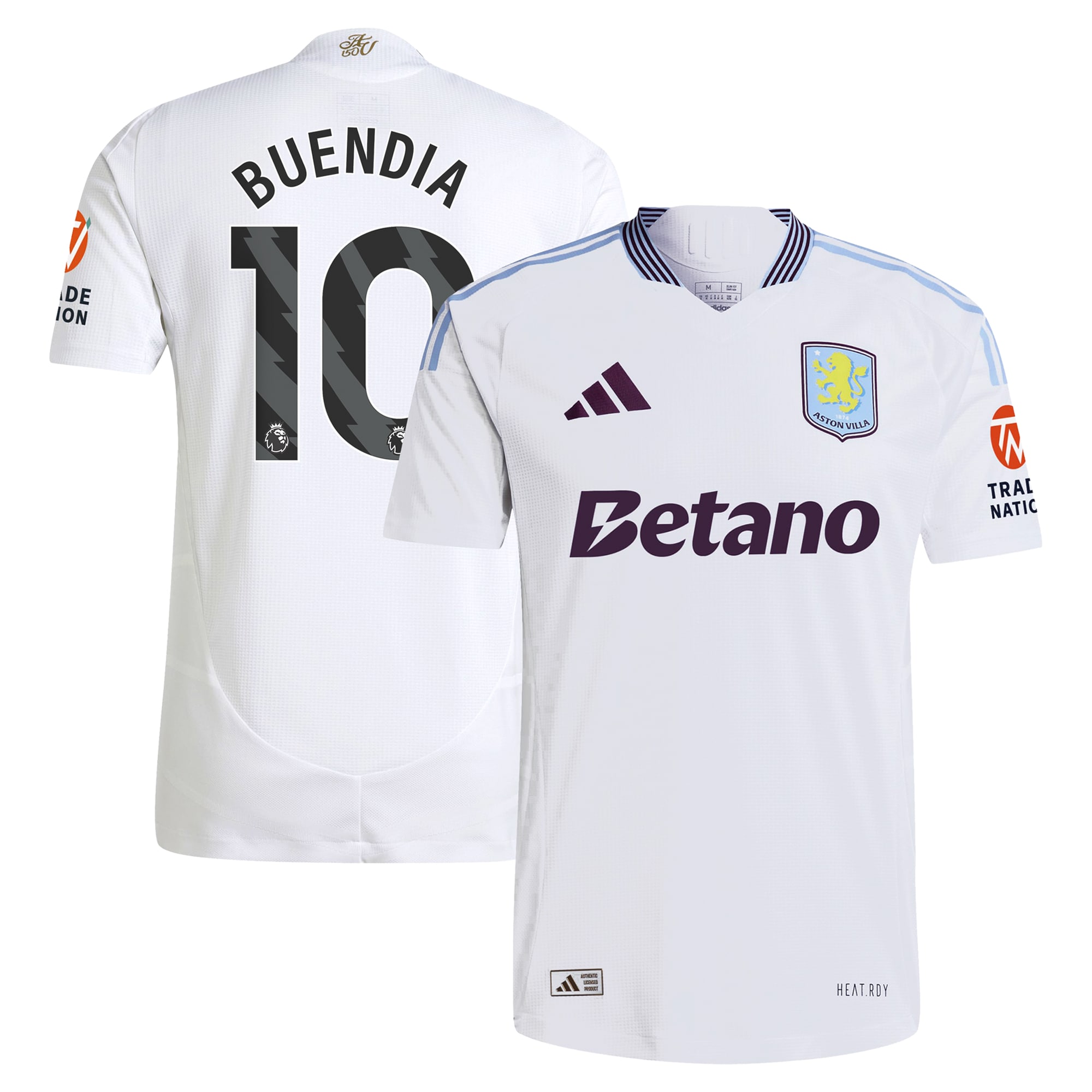 Aston Villa Shirts - aston villa adidas away authentic shirt 2024-25 with buendia 10 printing Collection of Official Fan Gear