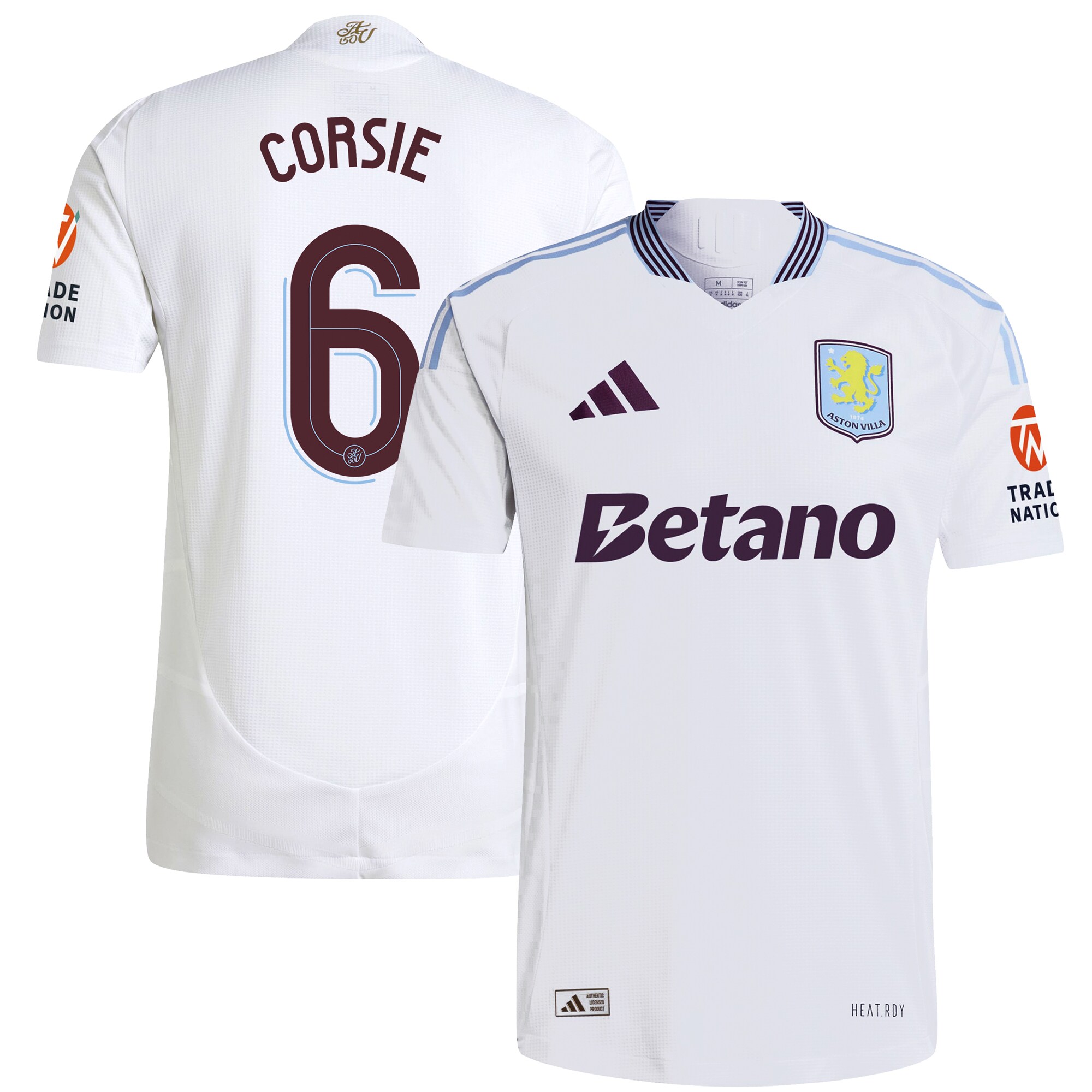 Aston Villa Shirts - aston villa adidas away authentic shirt 2024-25 with corsie 6 cup printing Collection of Official Fan Gear