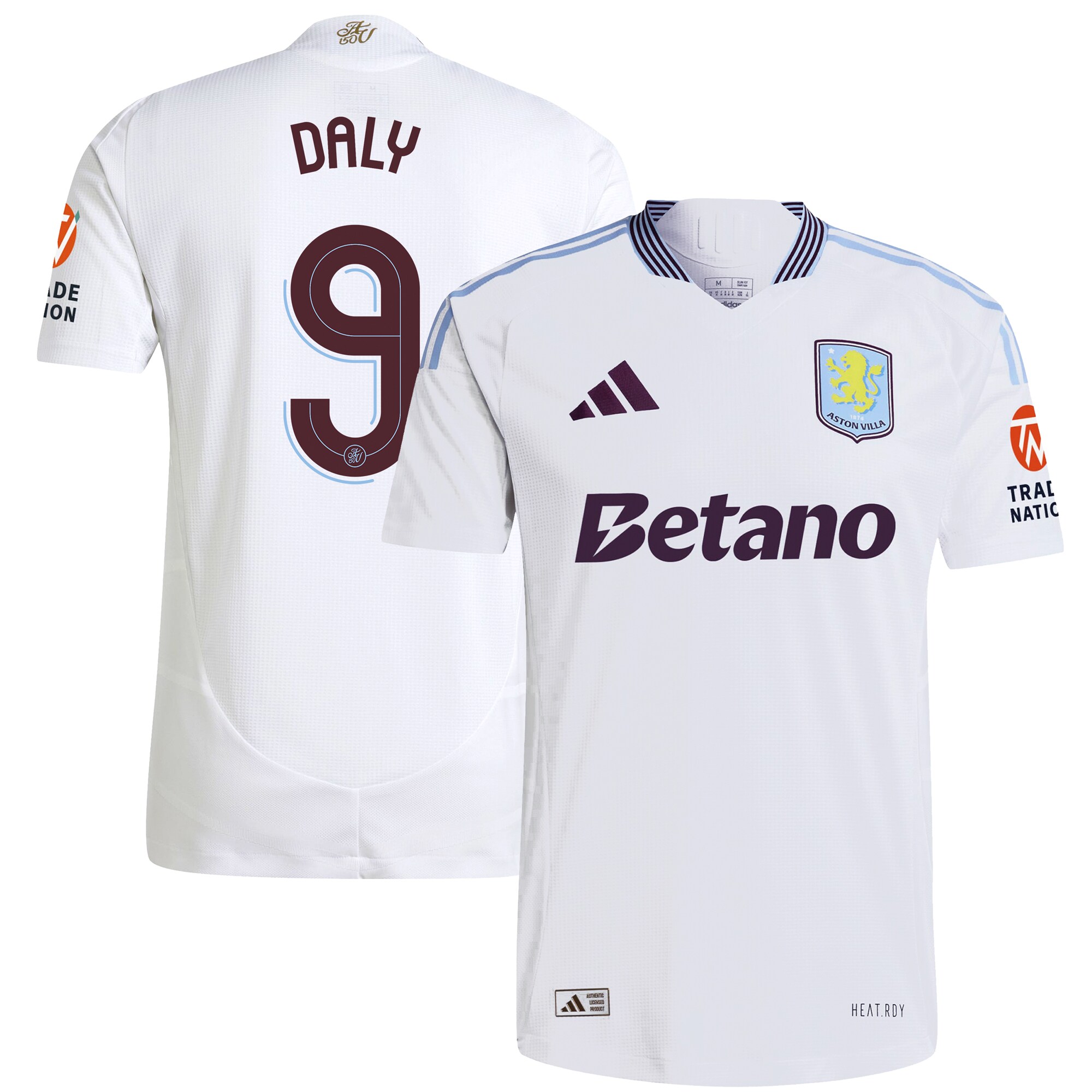 Aston Villa Shirts - aston villa adidas away authentic shirt 2024-25 with daly 9 cup printing Collection of Official Fan Gear