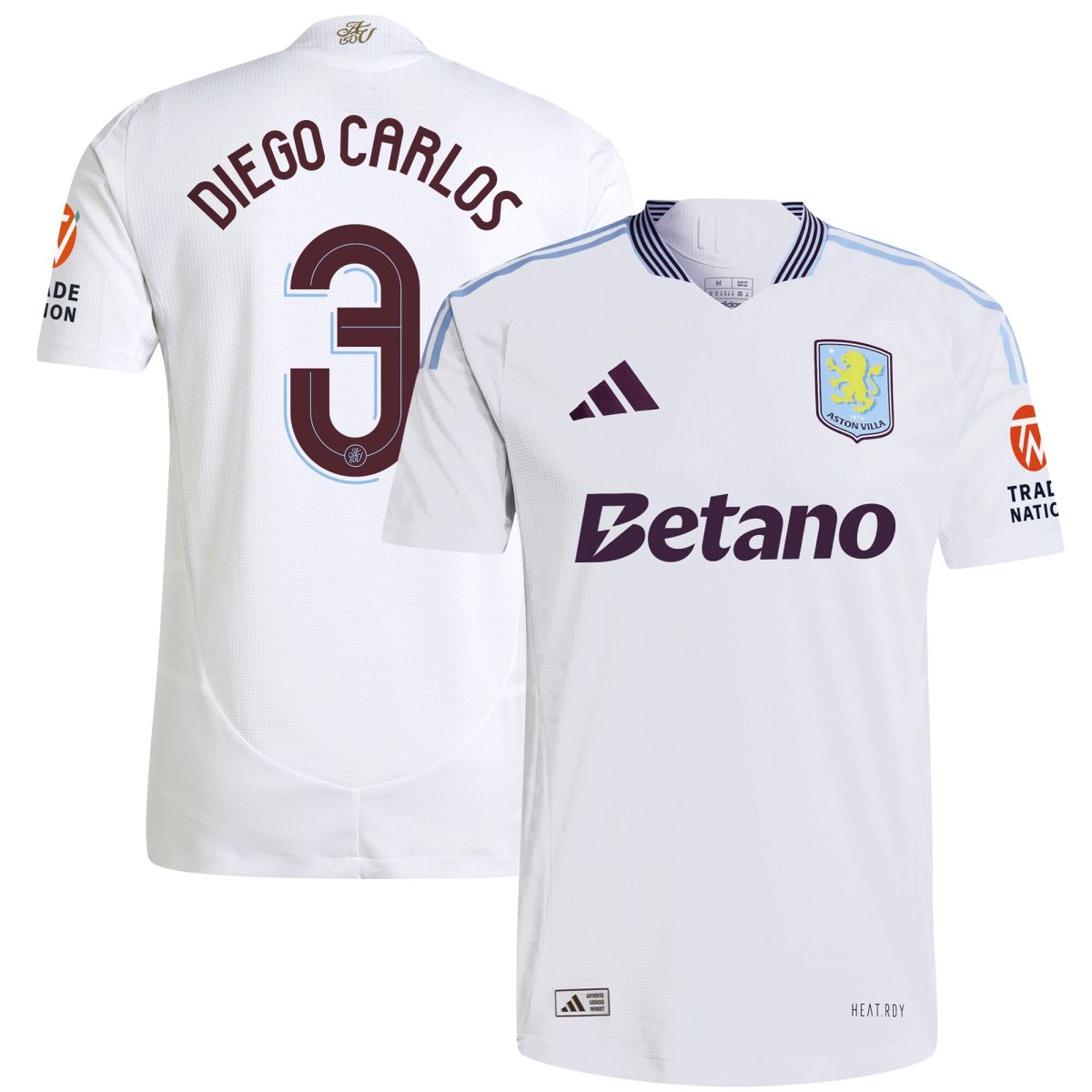 Aston Villa Shirts - aston villa adidas away authentic shirt 2024-25 with diego carlos 3 cup printing Collection of Official Fan Gear