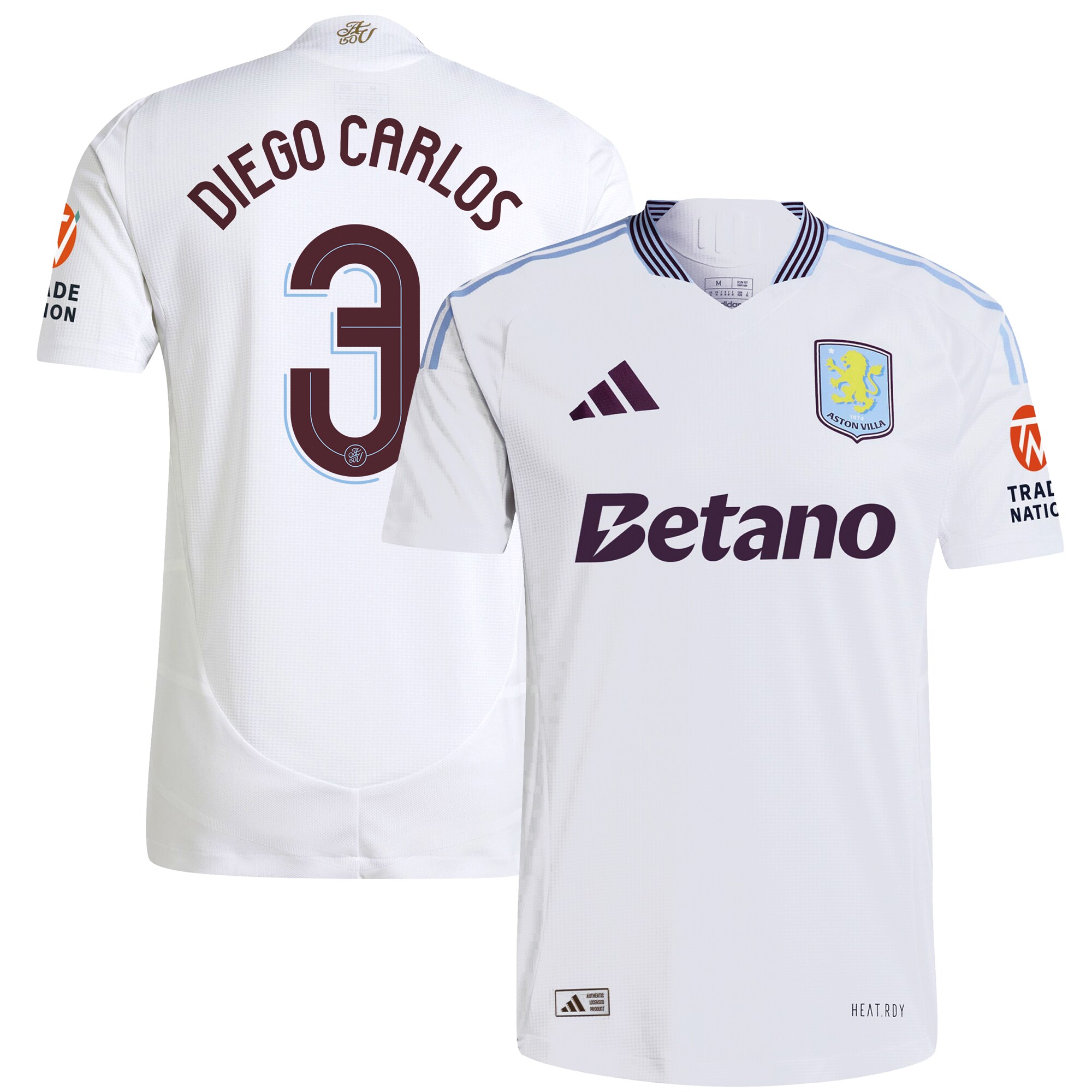 Aston Villa Shirts - aston villa adidas away authentic shirt 2024-25 with diego carlos 3 cup printing Collection of Official Fan Gear