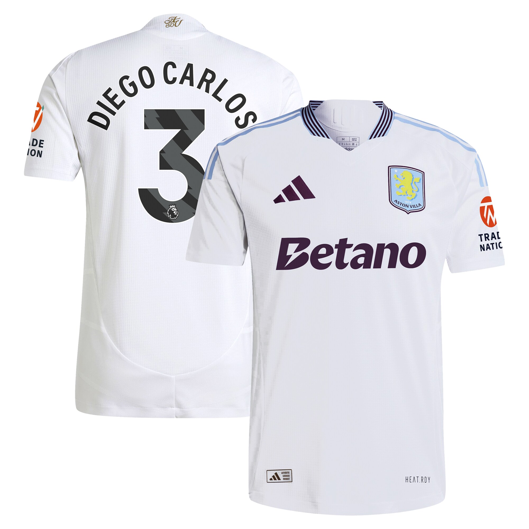 Aston Villa Shirts - aston villa adidas away authentic shirt 2024-25 with diego carlos 3 printing Collection of Official Fan Gear