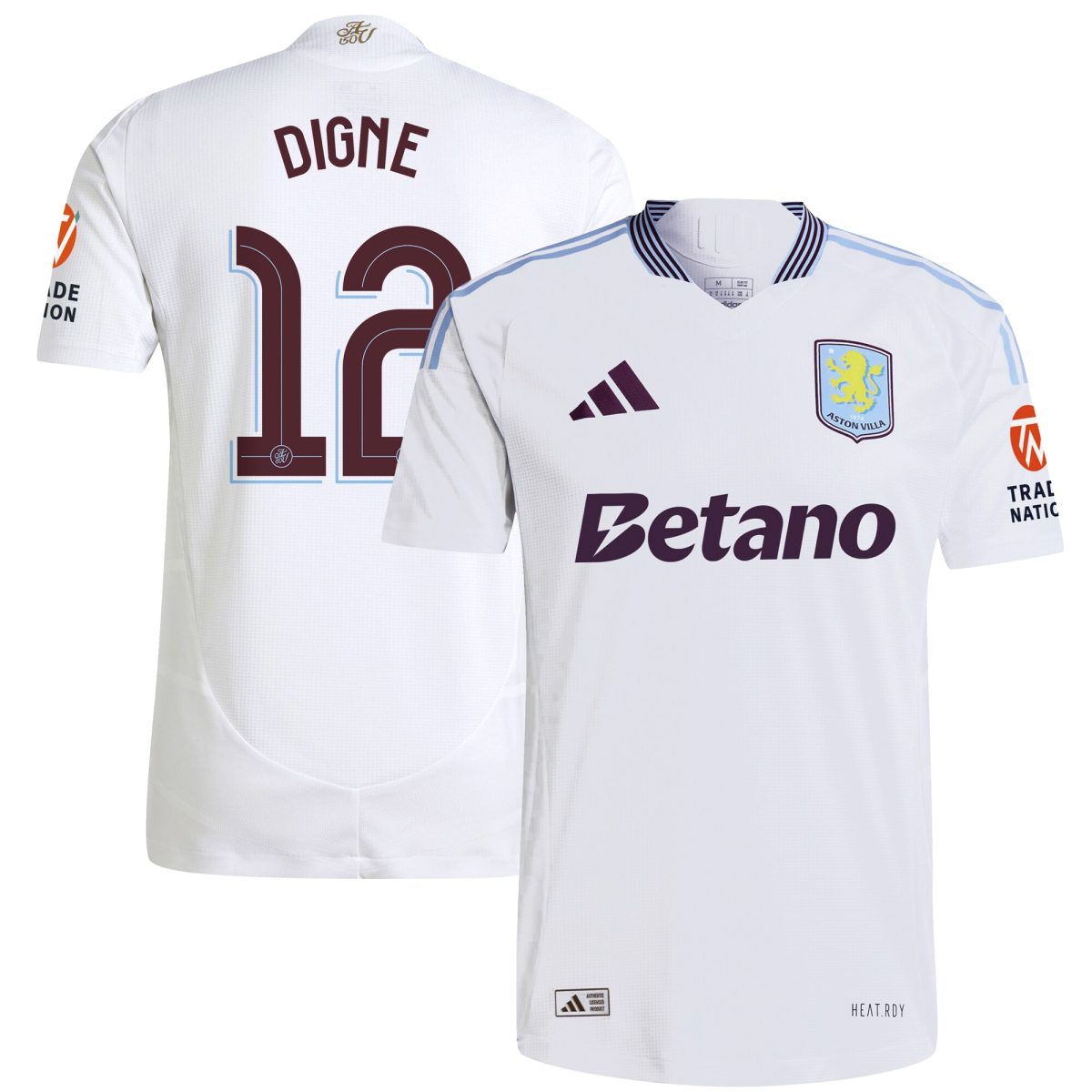 Aston Villa Shirts - aston villa adidas away authentic shirt 2024-25 with digne 12 cup printing Collection of Official Fan Gear