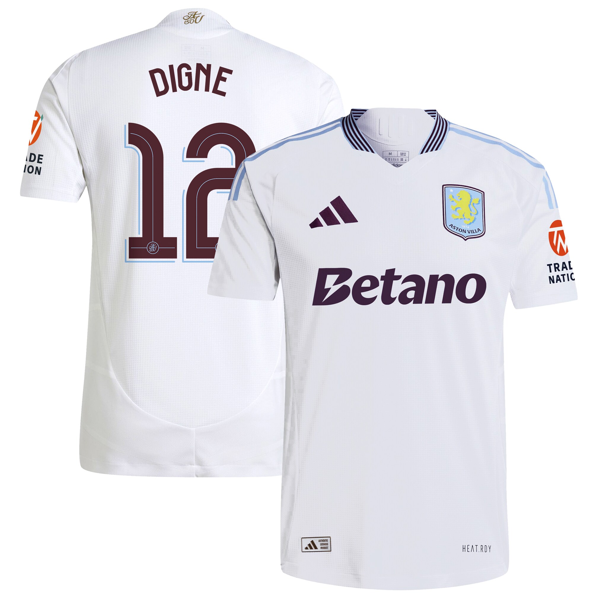 Aston Villa Shirts - aston villa adidas away authentic shirt 2024-25 with digne 12 cup printing Collection of Official Fan Gear