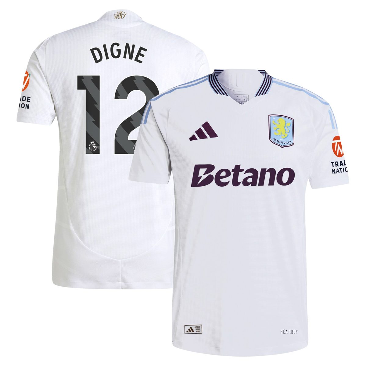 Aston Villa Shirts - aston villa adidas away authentic shirt 2024-25 with digne 12 printing Collection of Official Fan Gear