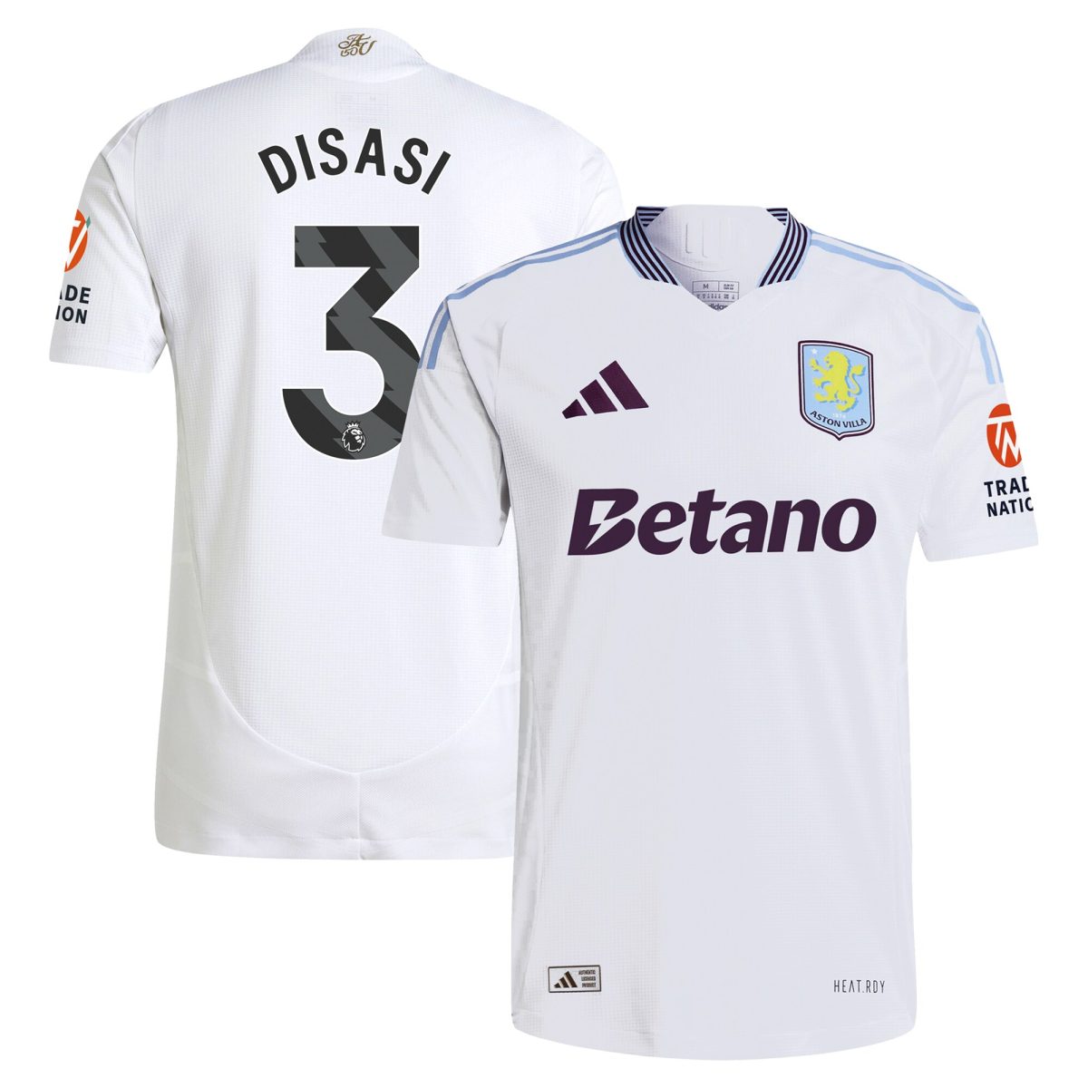 Aston Villa Shirts - aston villa adidas away authentic shirt 2024-25 with disasi 3 printing Collection of Official Fan Gear