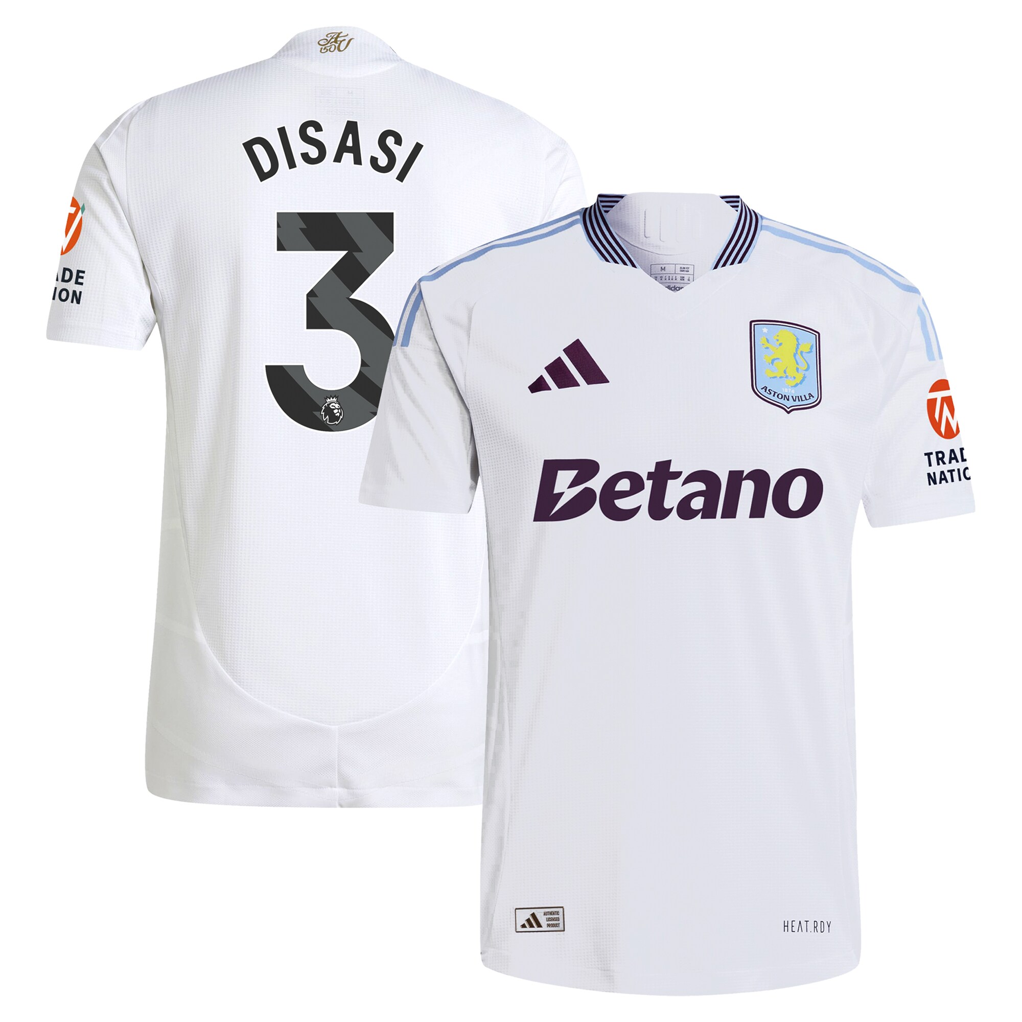 Aston Villa Shirts - aston villa adidas away authentic shirt 2024-25 with disasi 3 printing Collection of Official Fan Gear