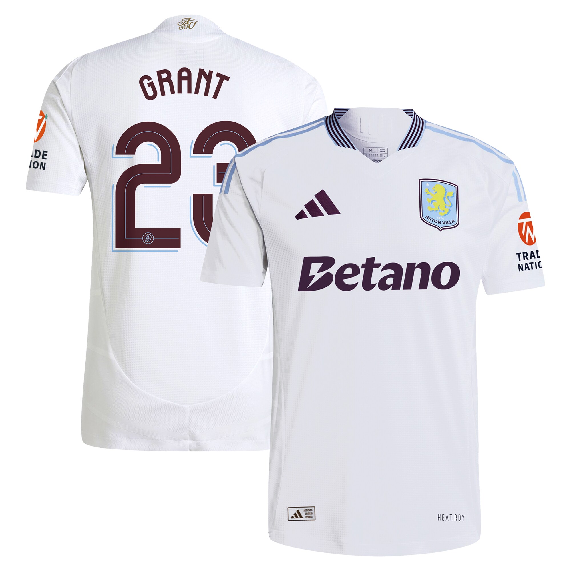 Aston Villa Shirts - aston villa adidas away authentic shirt 2024-25 with grant 23 cup printing Collection of Official Fan Gear