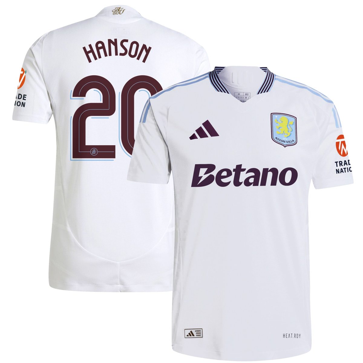 Aston Villa Shirts - aston villa adidas away authentic shirt 2024-25 with hanson 20 cup printing Collection of Official Fan Gear