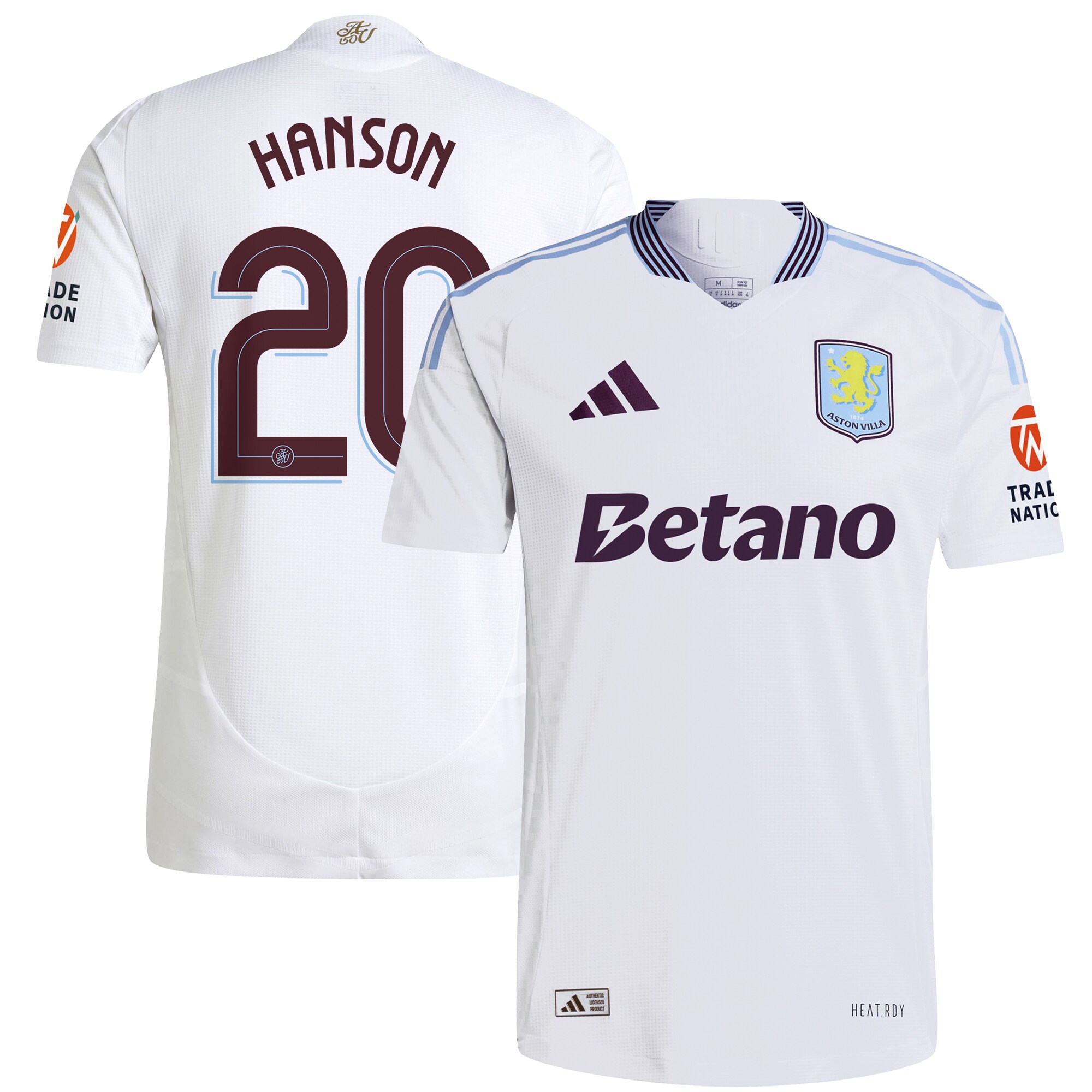 Aston Villa Shirts - aston villa adidas away authentic shirt 2024-25 with hanson 20 cup printing Collection of Official Fan Gear