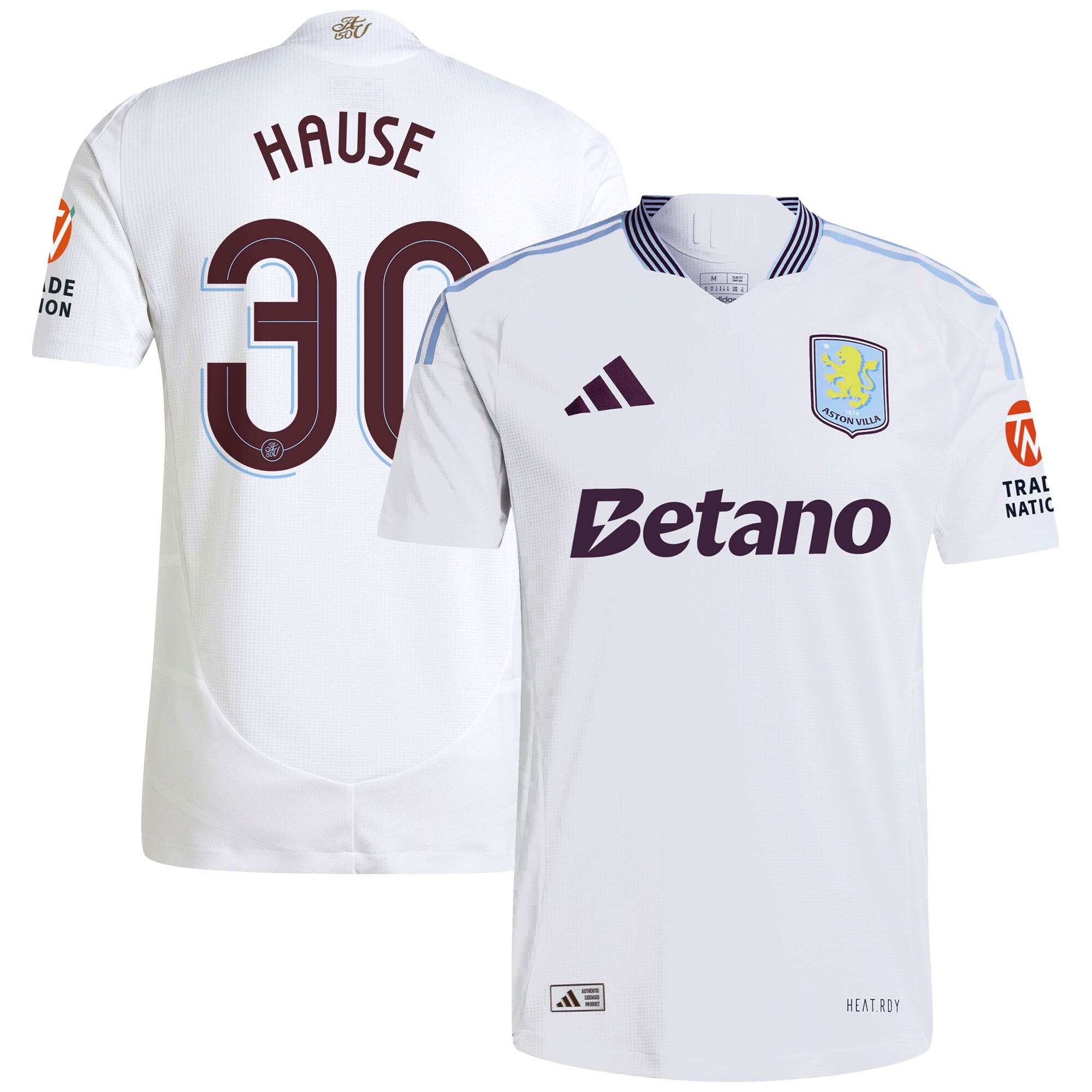 Aston Villa Shirts - aston villa adidas away authentic shirt 2024-25 with hause 30 cup printing Collection of Official Fan Gear