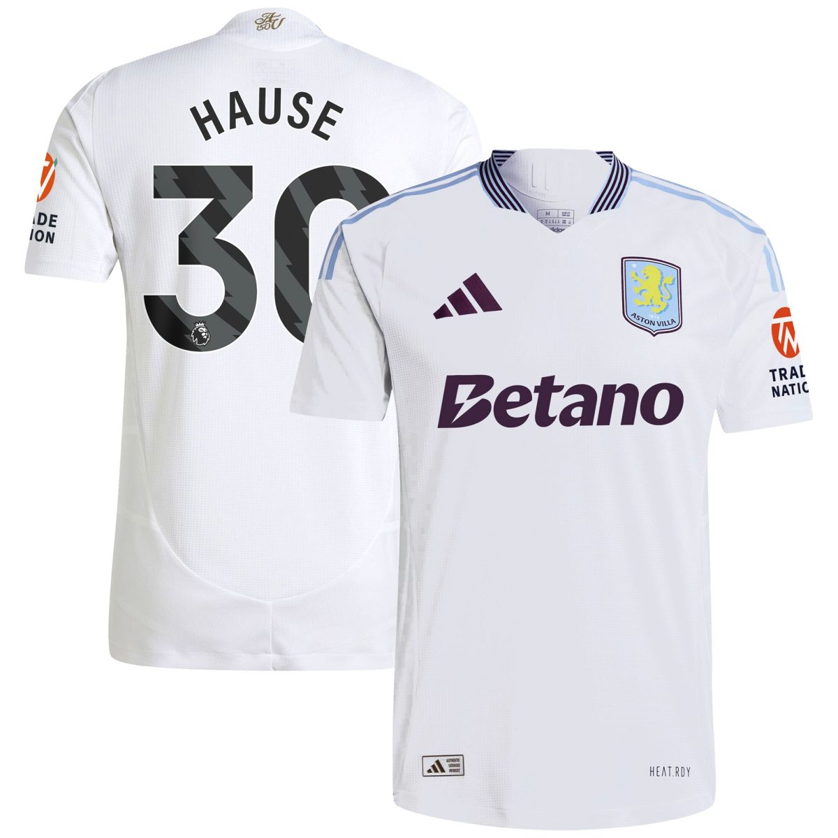 Aston Villa Shirts - aston villa adidas away authentic shirt 2024-25 with hause 30 printing Collection of Official Fan Gear