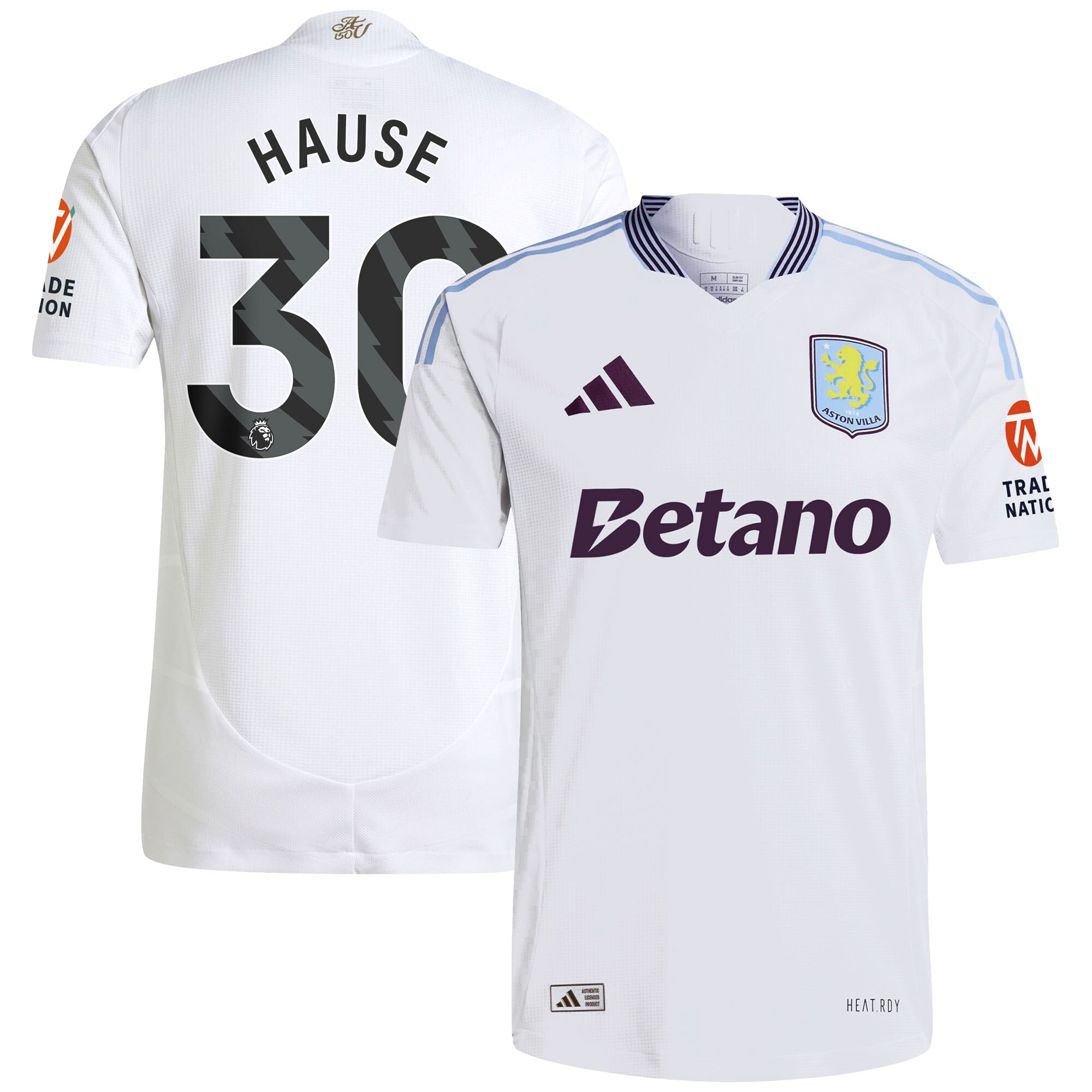 Aston Villa Shirts - aston villa adidas away authentic shirt 2024-25 with hause 30 printing Collection of Official Fan Gear