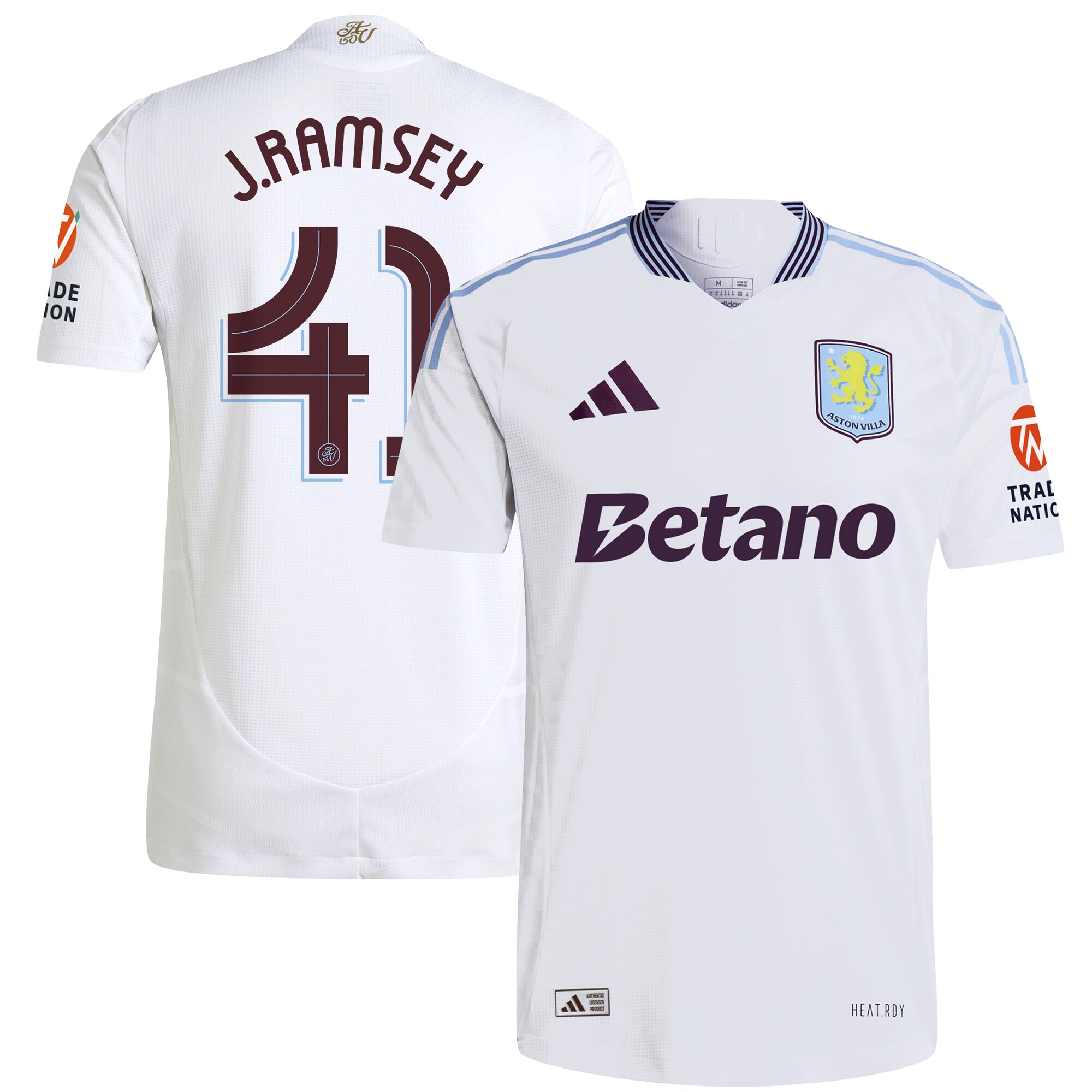 Aston Villa Shirts - aston villa adidas away authentic shirt 2024-25 with j. ramsey 41 cup printing Collection of Official Fan Gear
