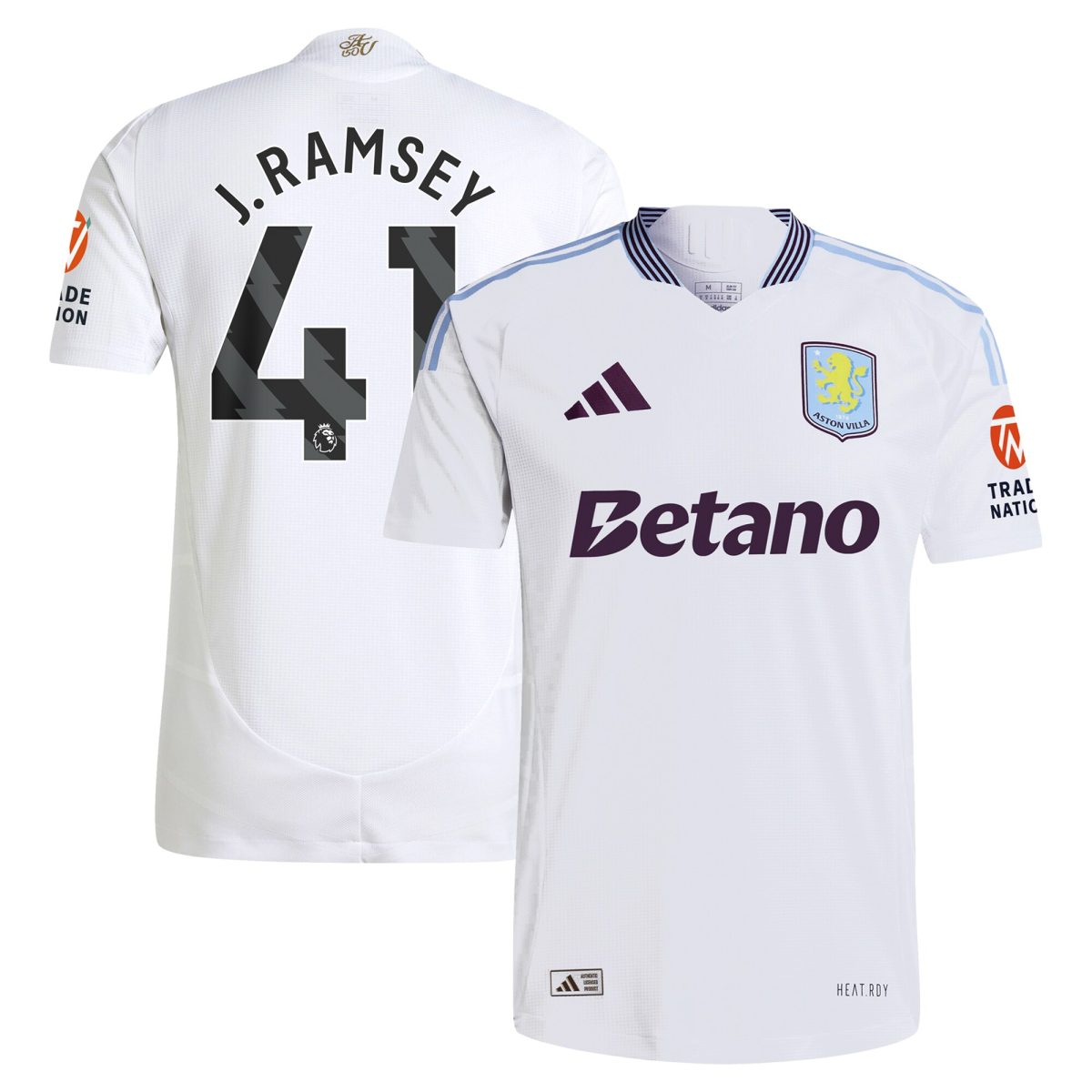 Aston Villa Shirts - aston villa adidas away authentic shirt 2024-25 with j. ramsey 41 printing Collection of Official Fan Gear