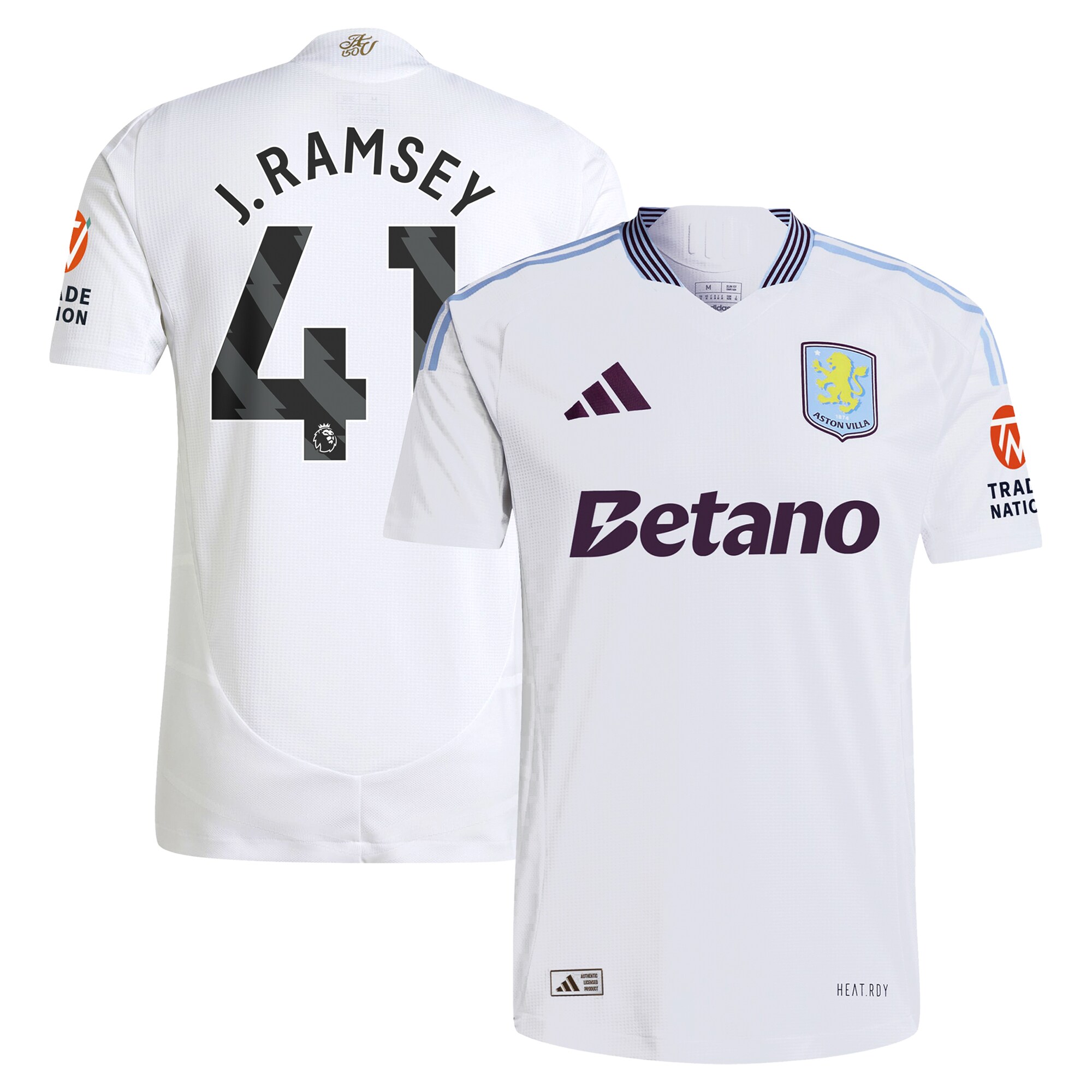 Aston Villa Shirts - aston villa adidas away authentic shirt 2024-25 with j. ramsey 41 printing Collection of Official Fan Gear