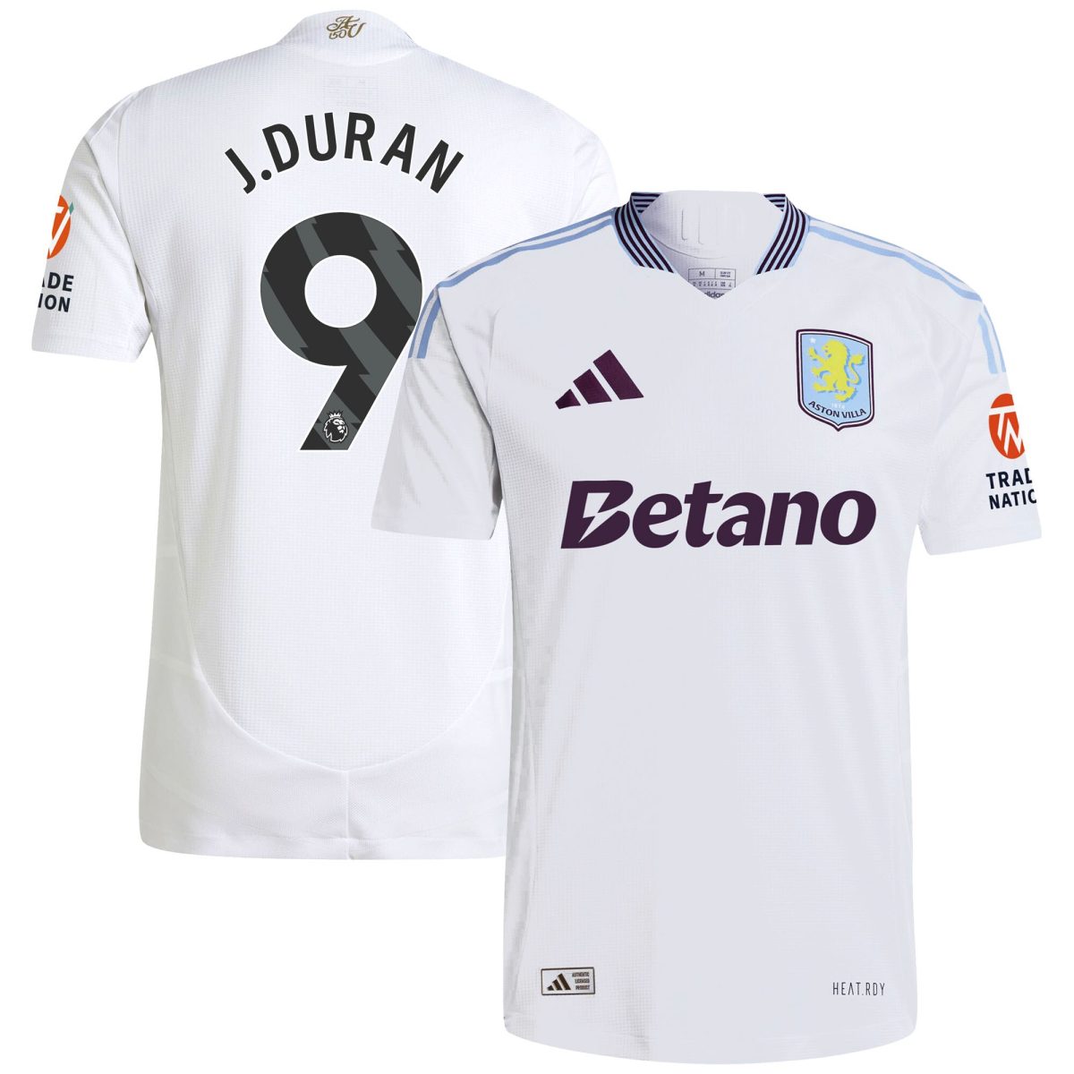 Aston Villa Shirts - aston villa adidas away authentic shirt 2024-25 with j.duran 9 printing Collection of Official Fan Gear