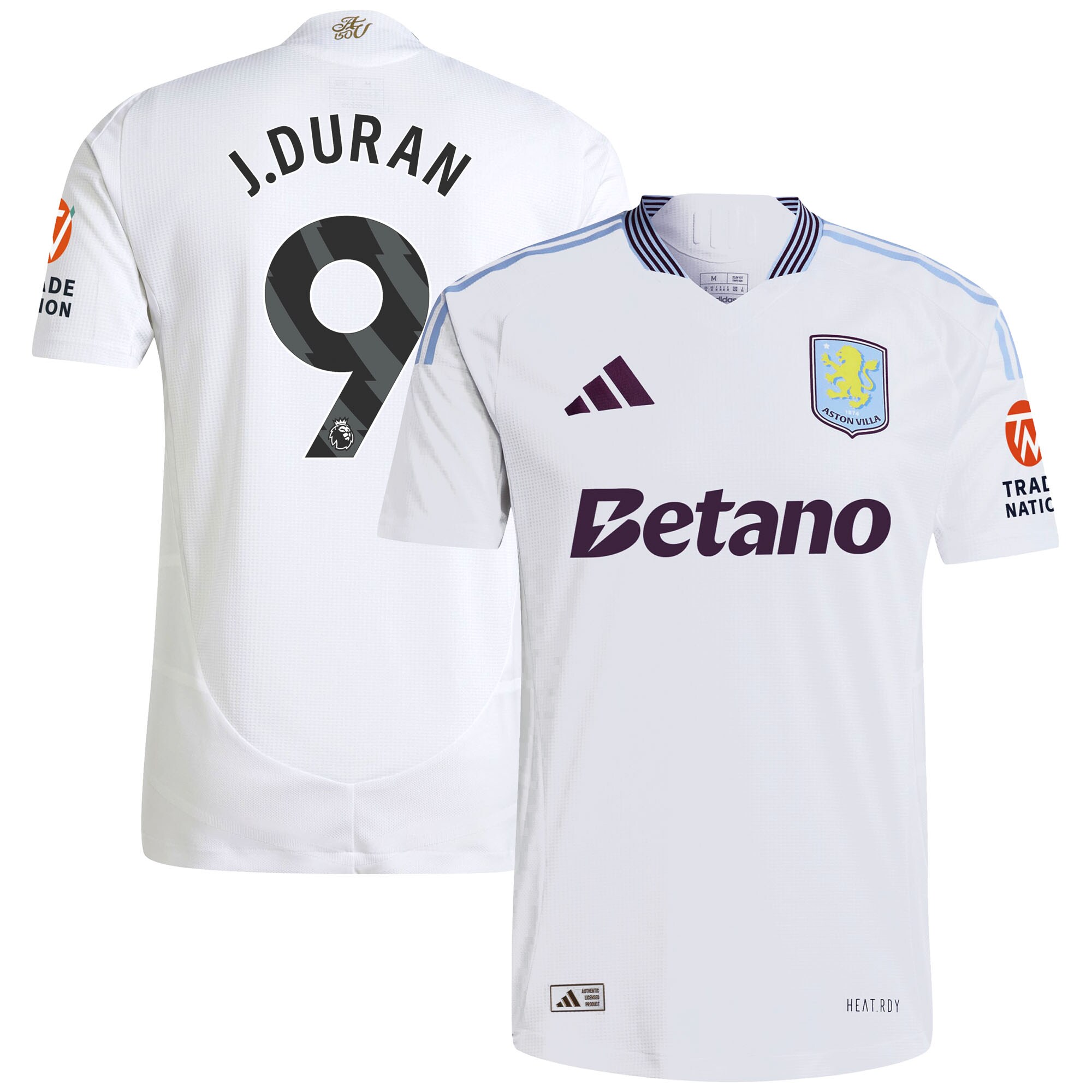Aston Villa Shirts - aston villa adidas away authentic shirt 2024-25 with j.duran 9 printing Collection of Official Fan Gear