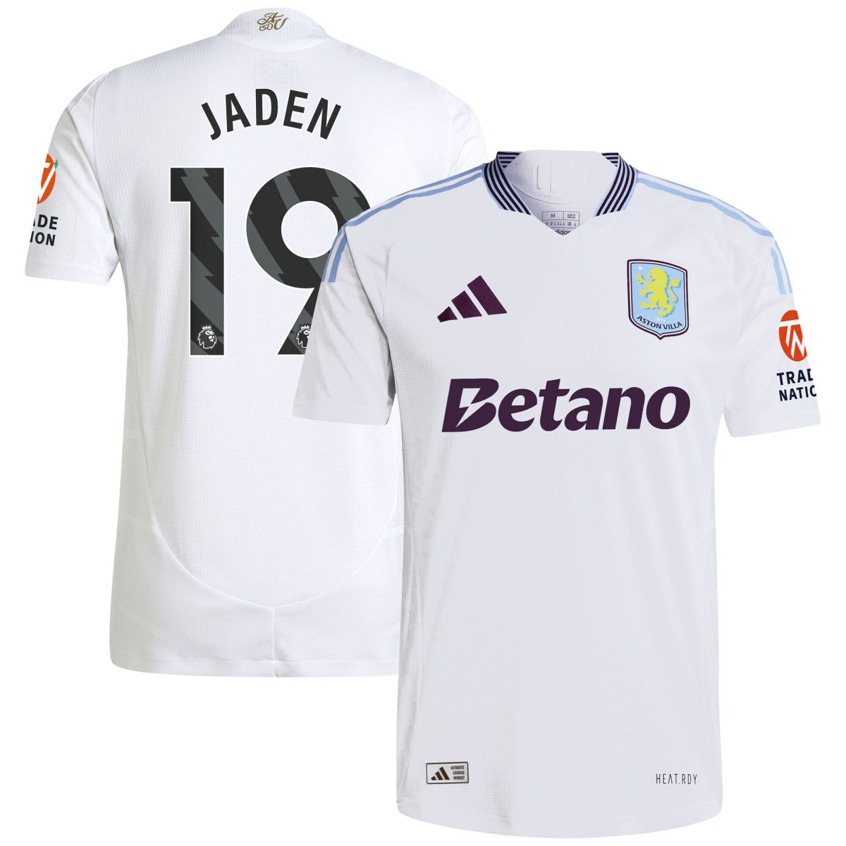 Aston Villa Shirts - aston villa adidas away authentic shirt 2024-25 with jaden 19 printing Collection of Official Fan Gear