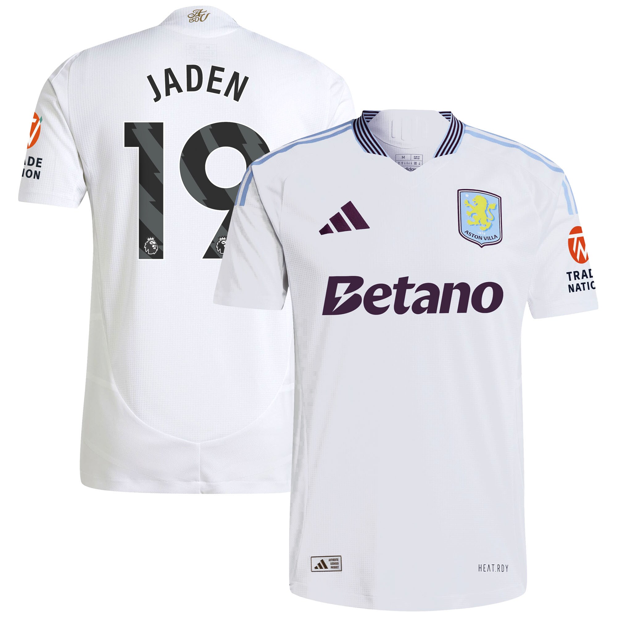 Aston Villa Shirts - aston villa adidas away authentic shirt 2024-25 with jaden 19 printing Collection of Official Fan Gear