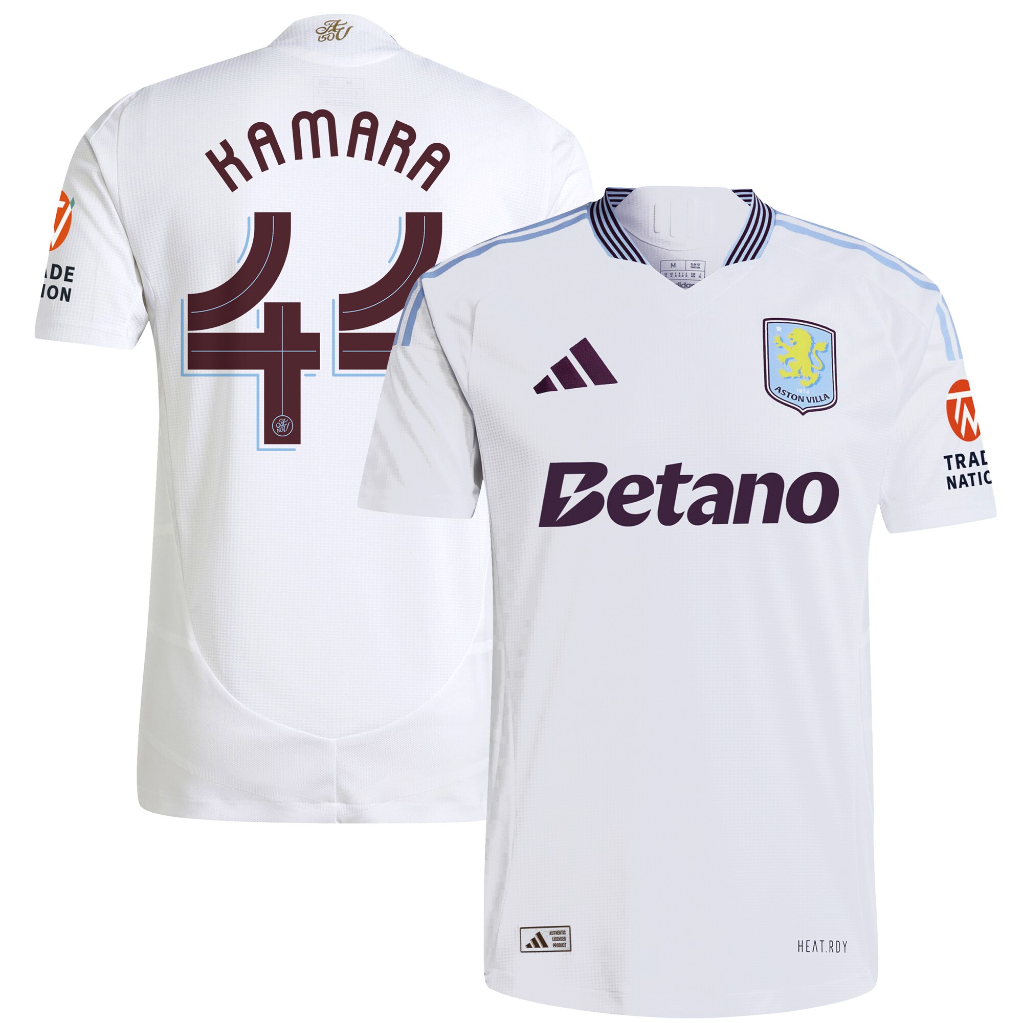 Aston Villa Shirts - aston villa adidas away authentic shirt 2024-25 with kamara 44 cup printing Collection of Official Fan Gear