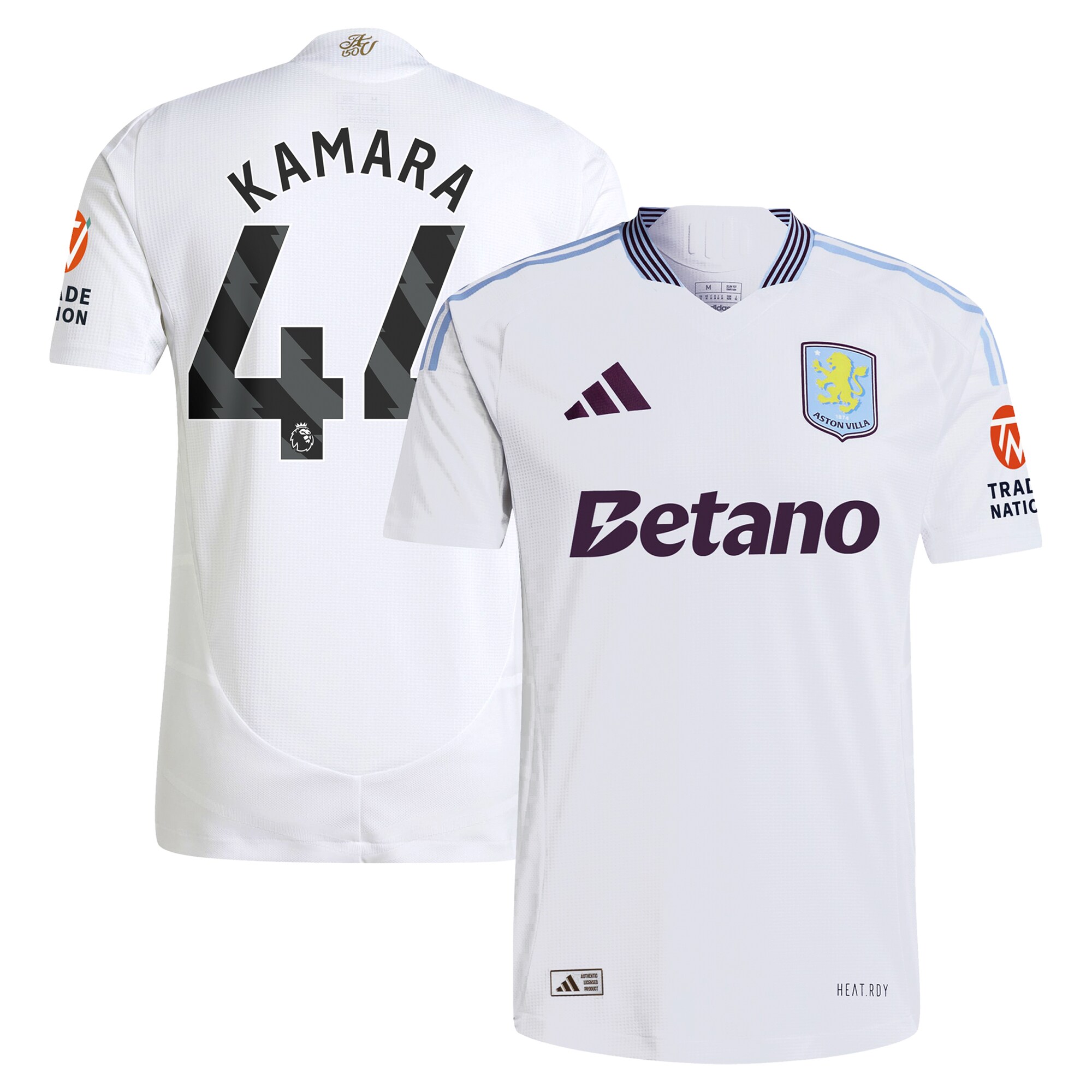 Aston Villa Shirts - aston villa adidas away authentic shirt 2024-25 with kamara 44 printing Collection of Official Fan Gear