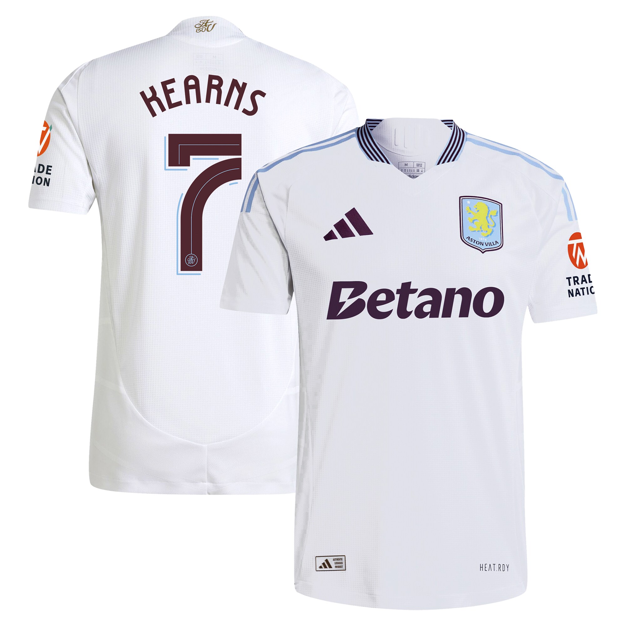 Aston Villa Shirts - aston villa adidas away authentic shirt 2024-25 with kearns 7 cup printing Collection of Official Fan Gear