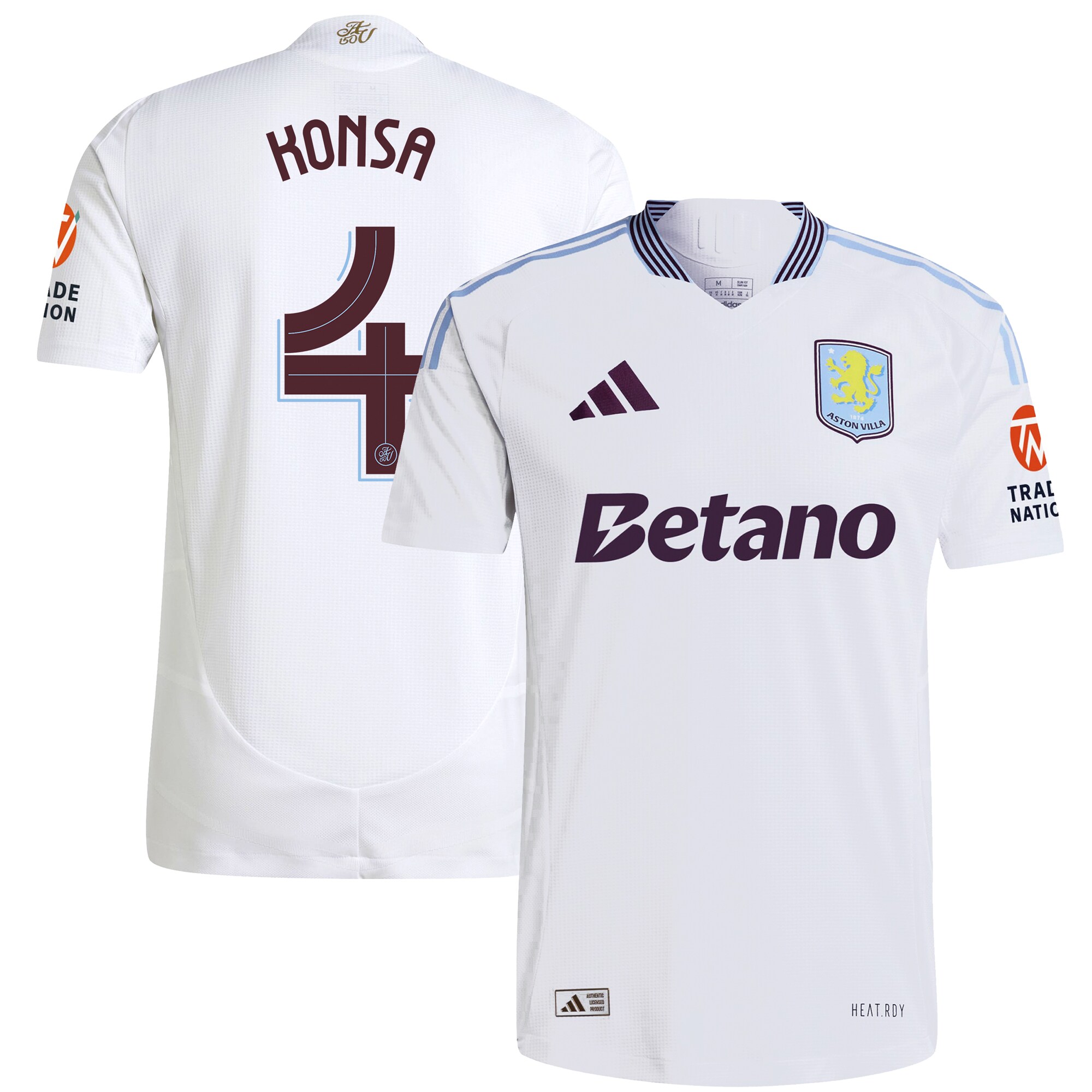 Aston Villa Shirts - aston villa adidas away authentic shirt 2024-25 with konsa 4 cup printing Collection of Official Fan Gear
