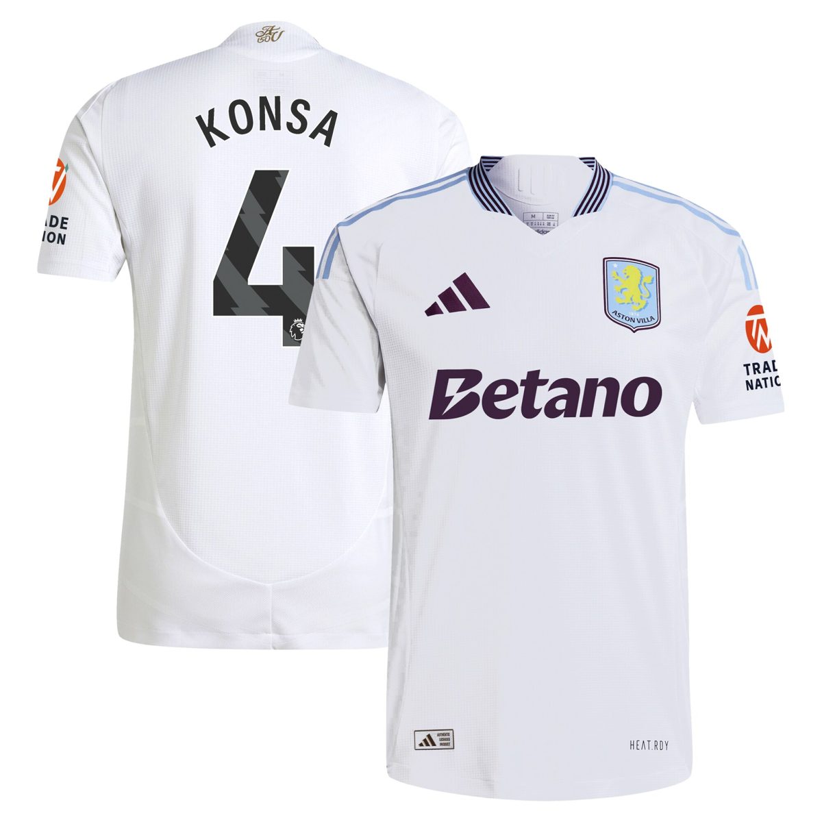 Aston Villa Shirts - aston villa adidas away authentic shirt 2024-25 with konsa 4 printing Collection of Official Fan Gear