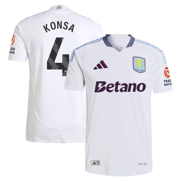 Aston Villa Shirts - aston villa adidas away authentic shirt 2024-25 with konsa 4 printing Collection of Official Fan Gear