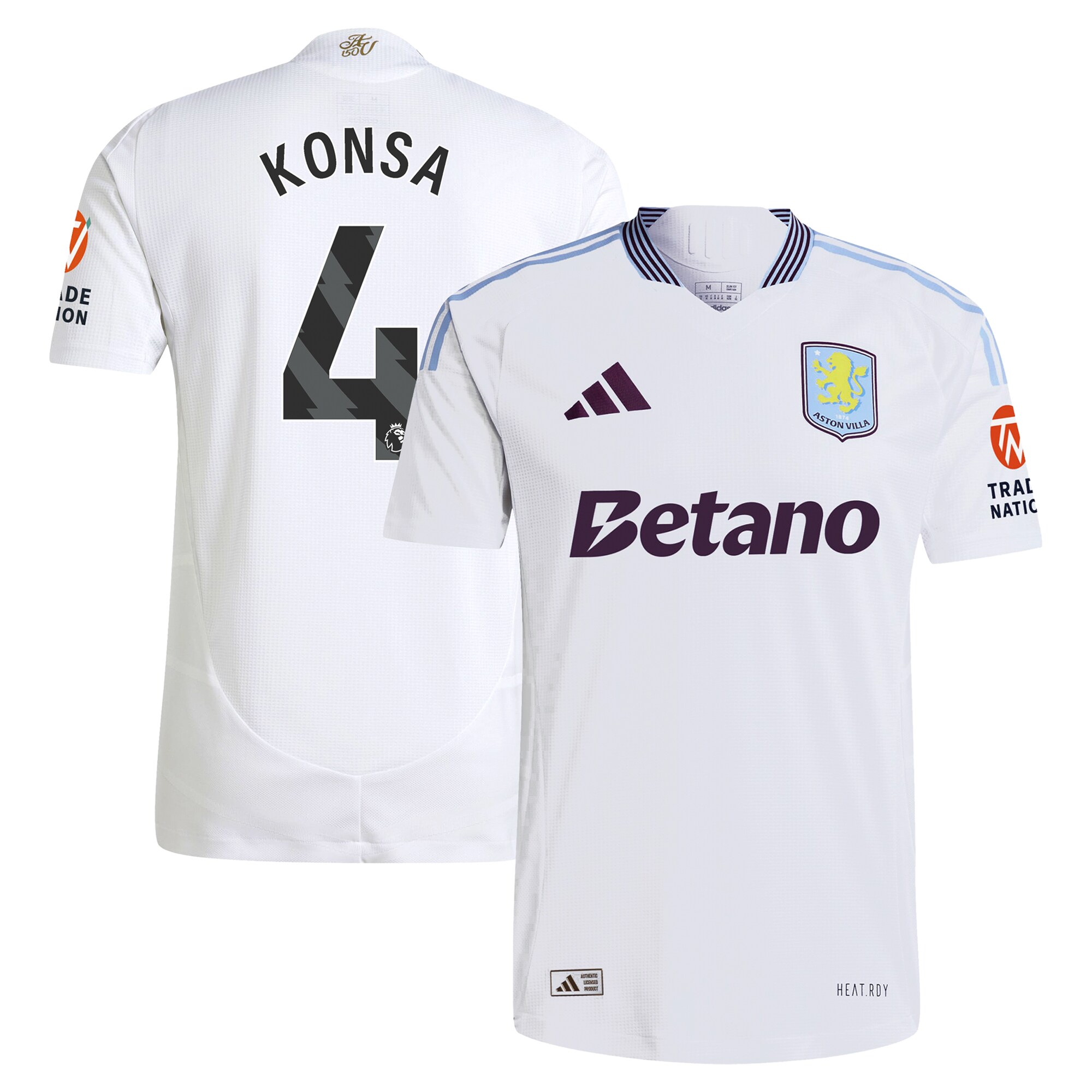Aston Villa Shirts - aston villa adidas away authentic shirt 2024-25 with konsa 4 printing Collection of Official Fan Gear