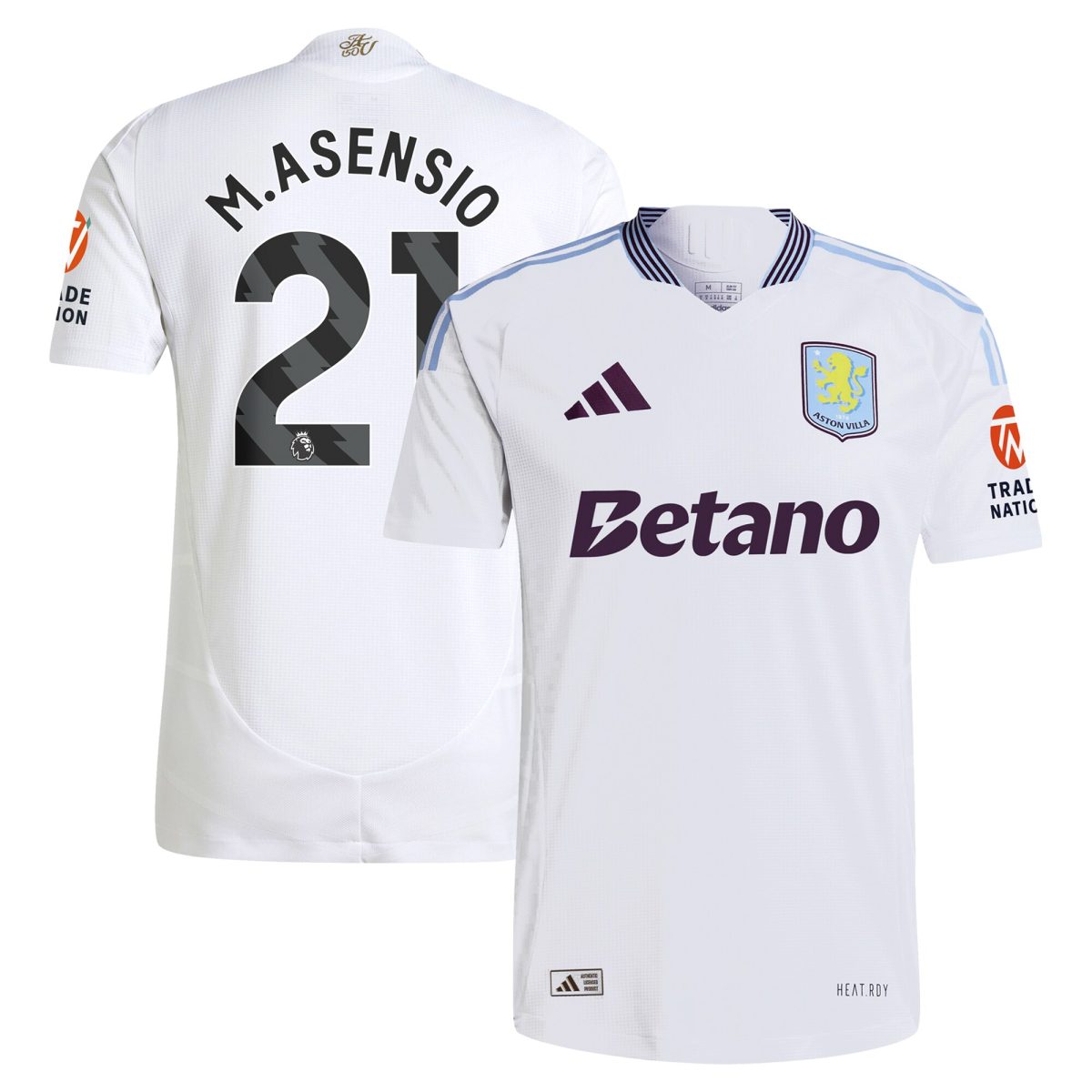 Aston Villa Shirts - aston villa adidas away authentic shirt 2024-25 with m.asensio 21 printing Collection of Official Fan Gear