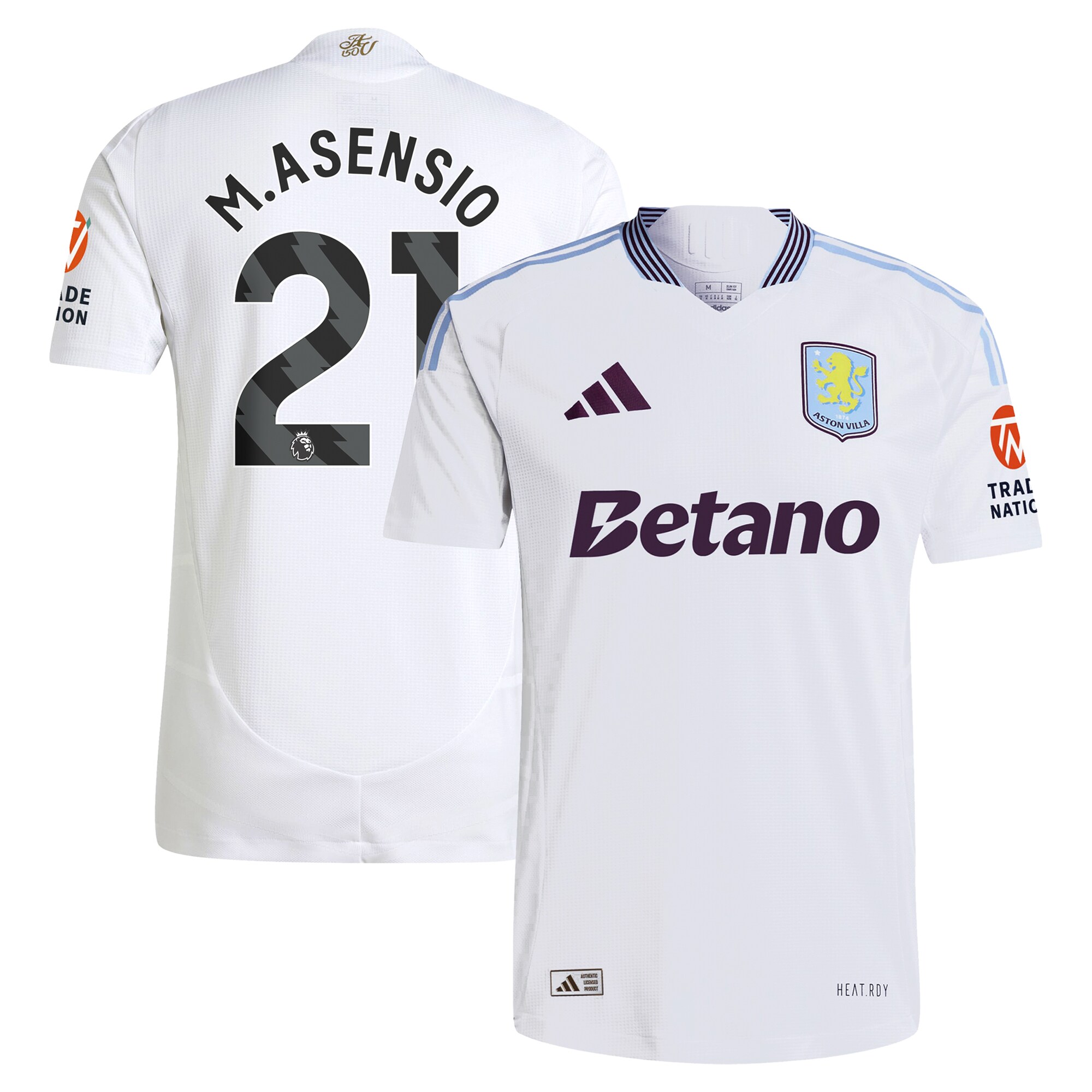 Aston Villa Shirts - aston villa adidas away authentic shirt 2024-25 with m.asensio 21 printing Collection of Official Fan Gear