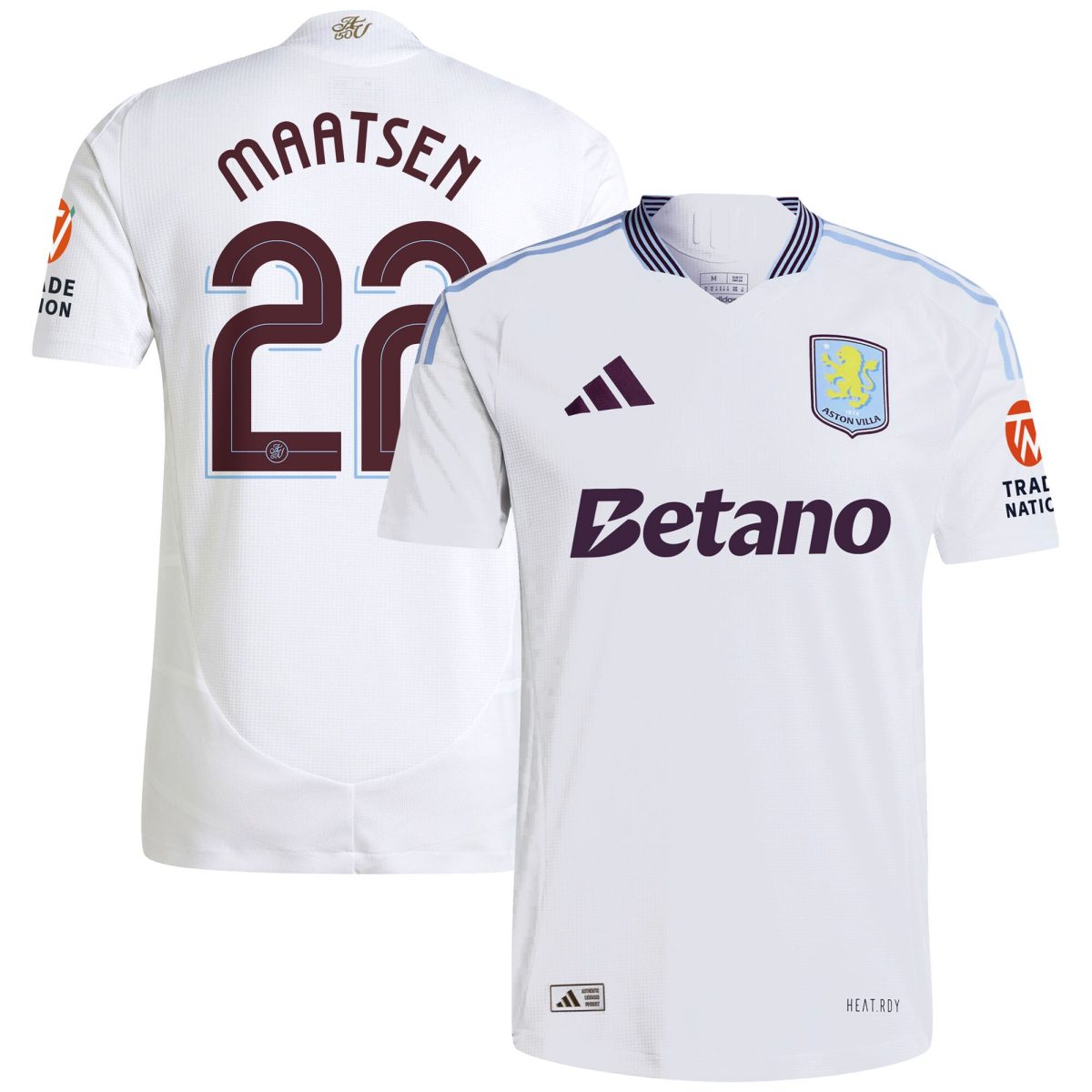 Aston Villa Shirts - aston villa adidas away authentic shirt 2024-25 with maatsen 22 cup printing Collection of Official Fan Gear