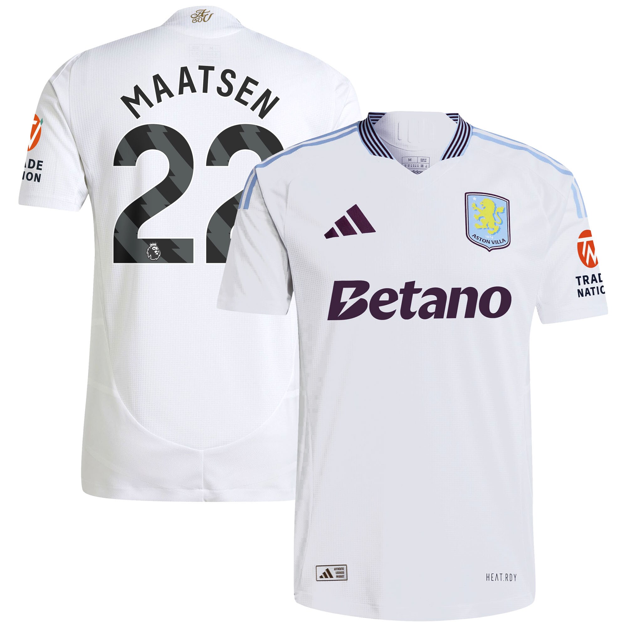 Aston Villa Shirts - aston villa adidas away authentic shirt 2024-25 with maatsen 22 printing Collection of Official Fan Gear