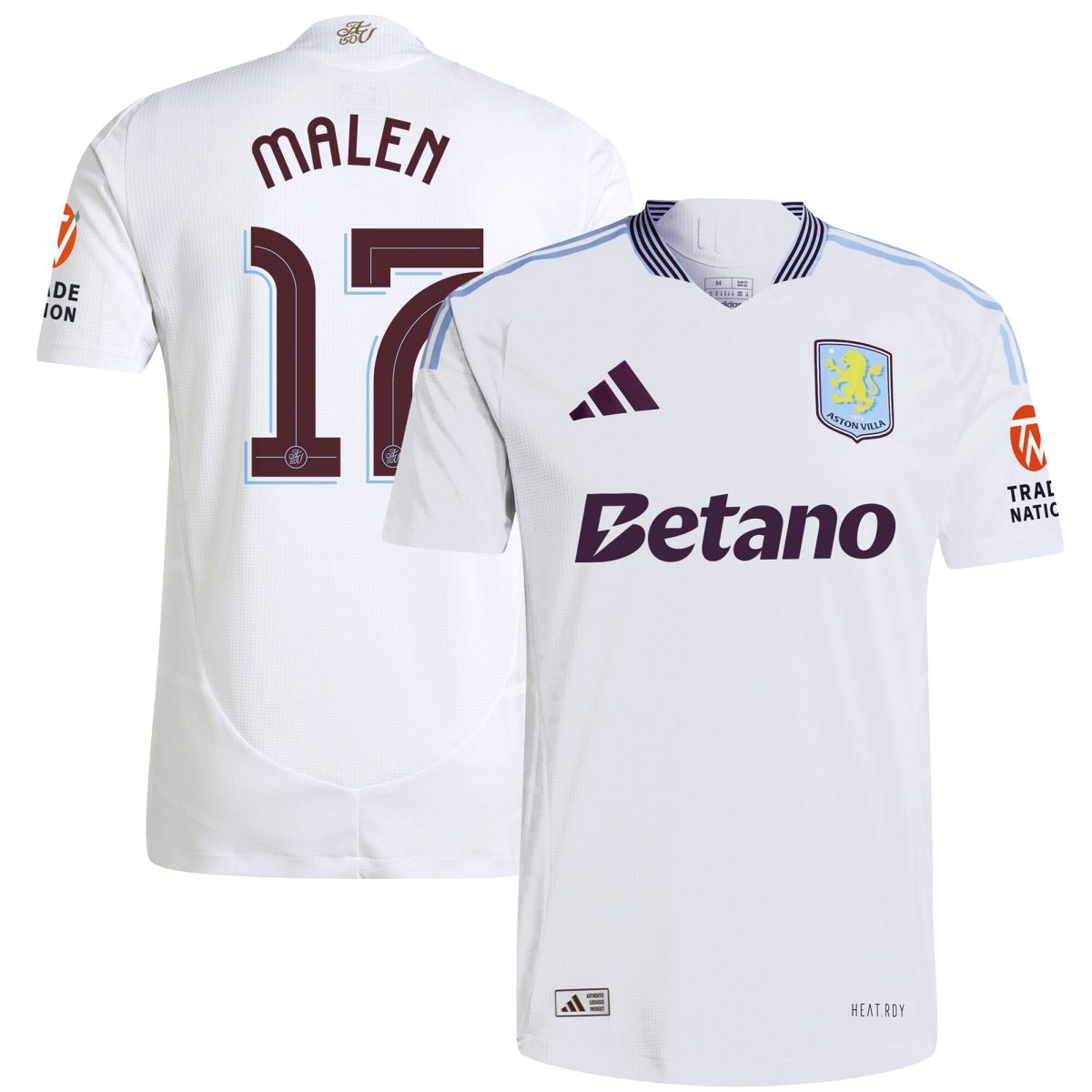 Aston Villa Shirts - aston villa adidas away authentic shirt 2024-25 with malen 17 cup printing Collection of Official Fan Gear