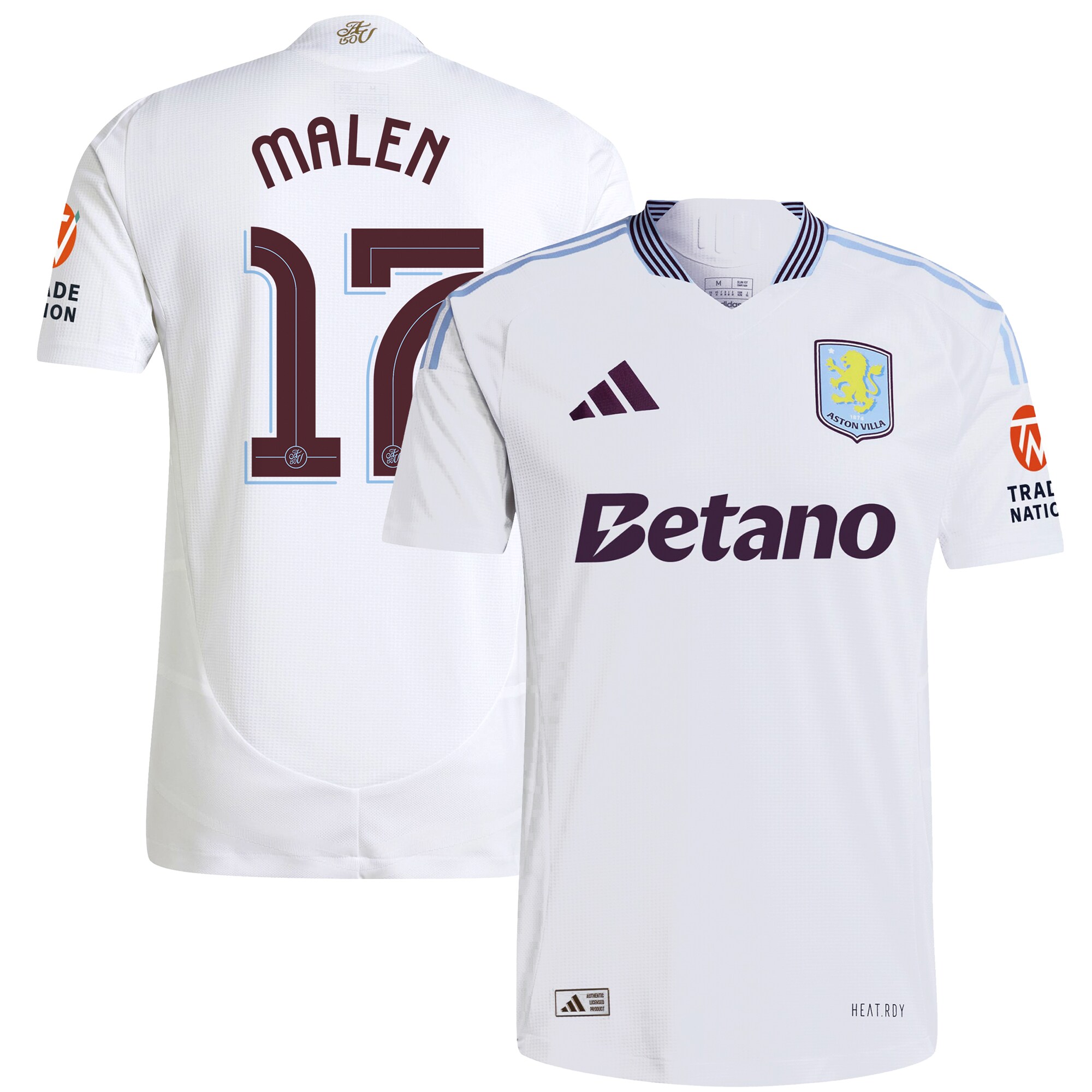 Aston Villa Shirts - aston villa adidas away authentic shirt 2024-25 with malen 17 cup printing Collection of Official Fan Gear