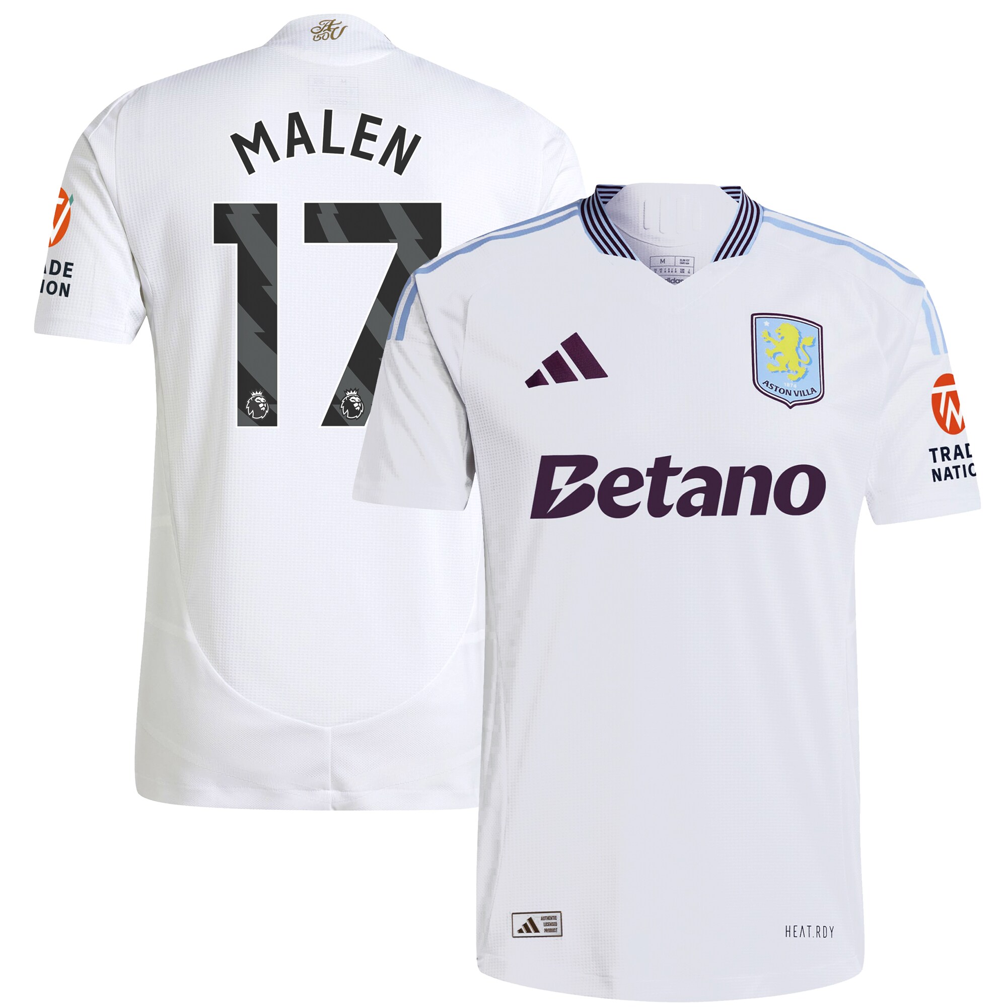 Aston Villa Shirts - aston villa adidas away authentic shirt 2024-25 with malen 17 printing Collection of Official Fan Gear
