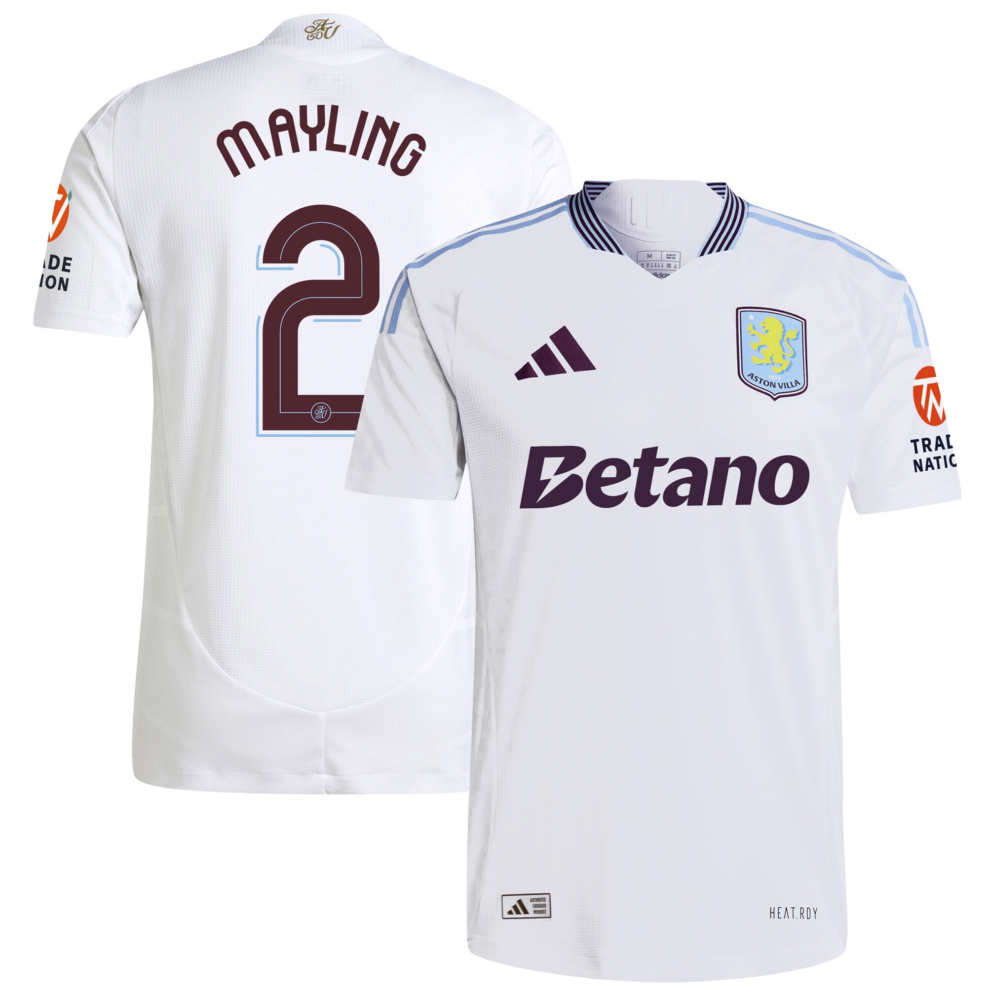Aston Villa Shirts - aston villa adidas away authentic shirt 2024-25 with mayling 2 cup printing Collection of Official Fan Gear