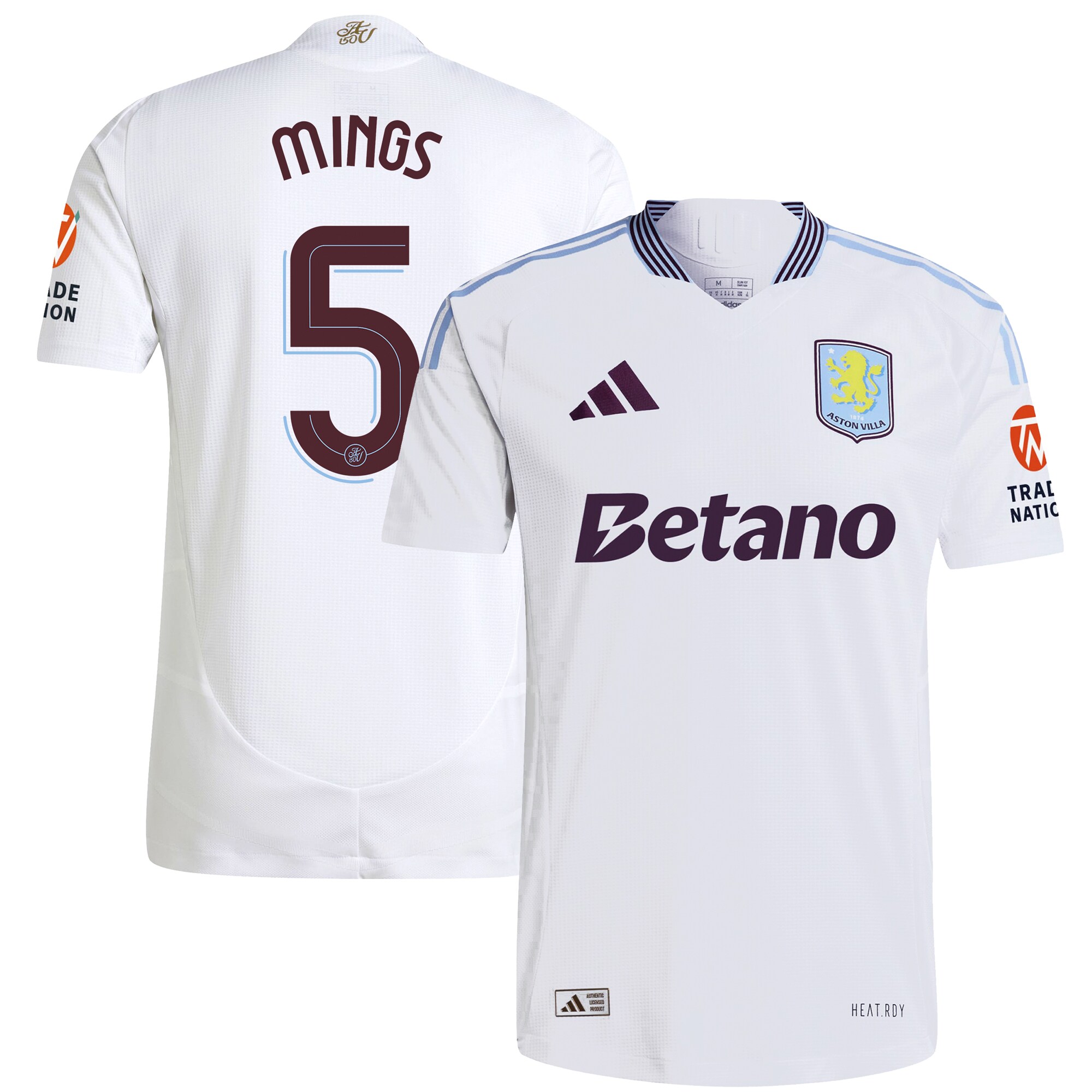 Aston Villa Shirts - aston villa adidas away authentic shirt 2024-25 with mings 5 cup printing Collection of Official Fan Gear