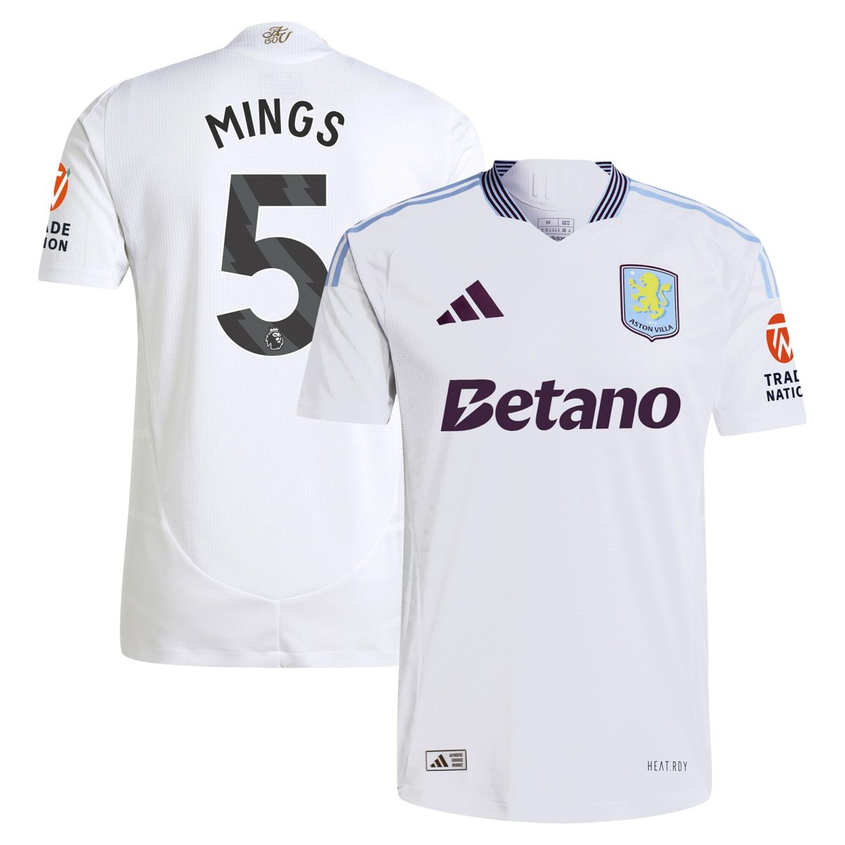 Aston Villa Shirts - aston villa adidas away authentic shirt 2024-25 with mings 5 printing Collection of Official Fan Gear